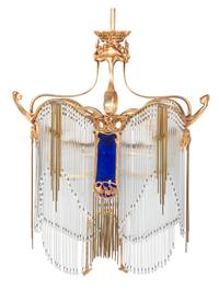 An Art Nouveau-Style Gilt Metal and Glass Chandelier, after Hector Guimard