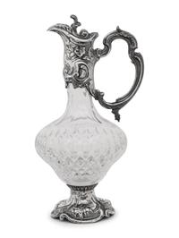 A Portuguese Silver Mounted Cut Glass Claret Jug