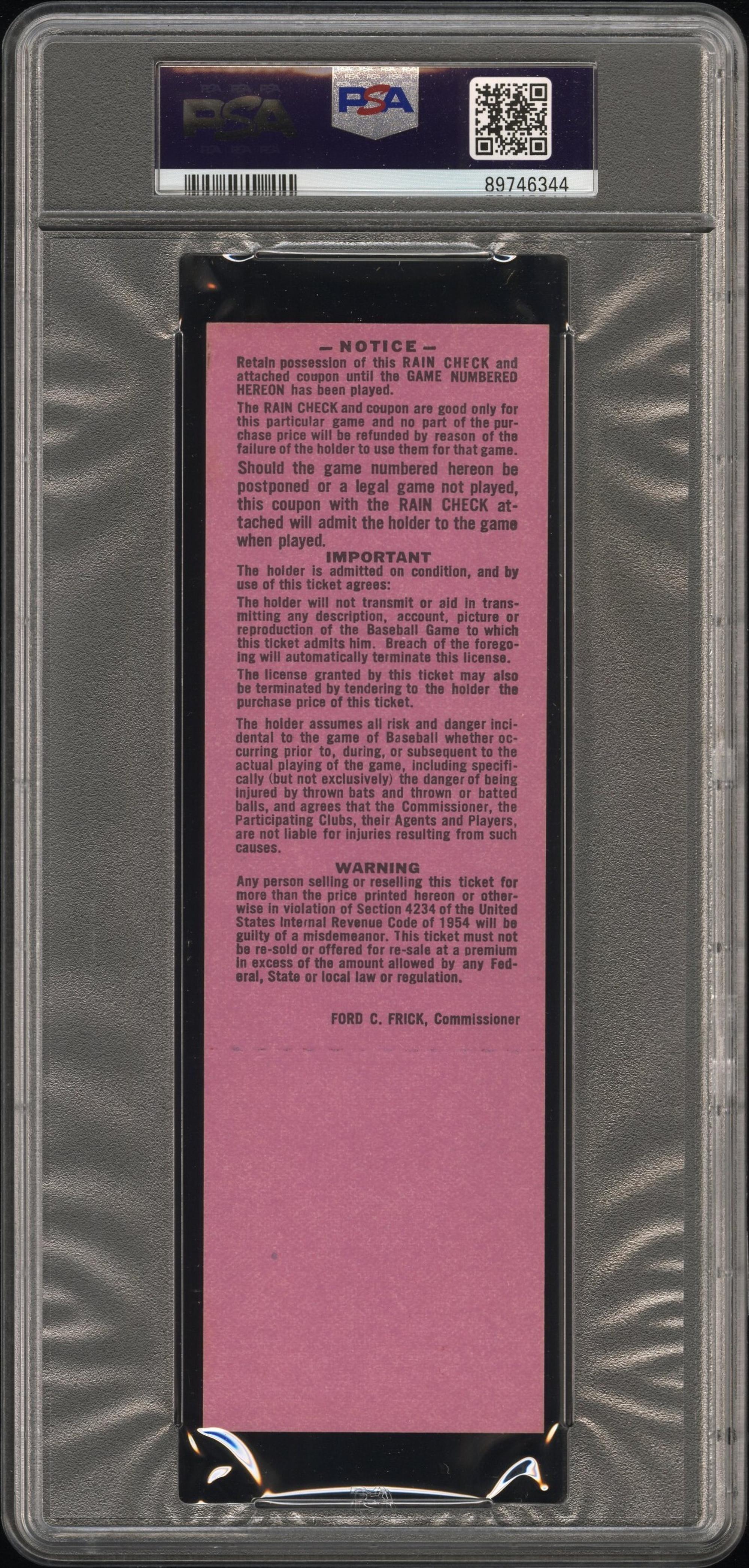 A 1964 St. Louis Cardinals vs. New York Yankees World Series Game 1 Full Ticket (PSA 8 NM-MT) - Whitey Ford's Last World Series Game (Number 22)