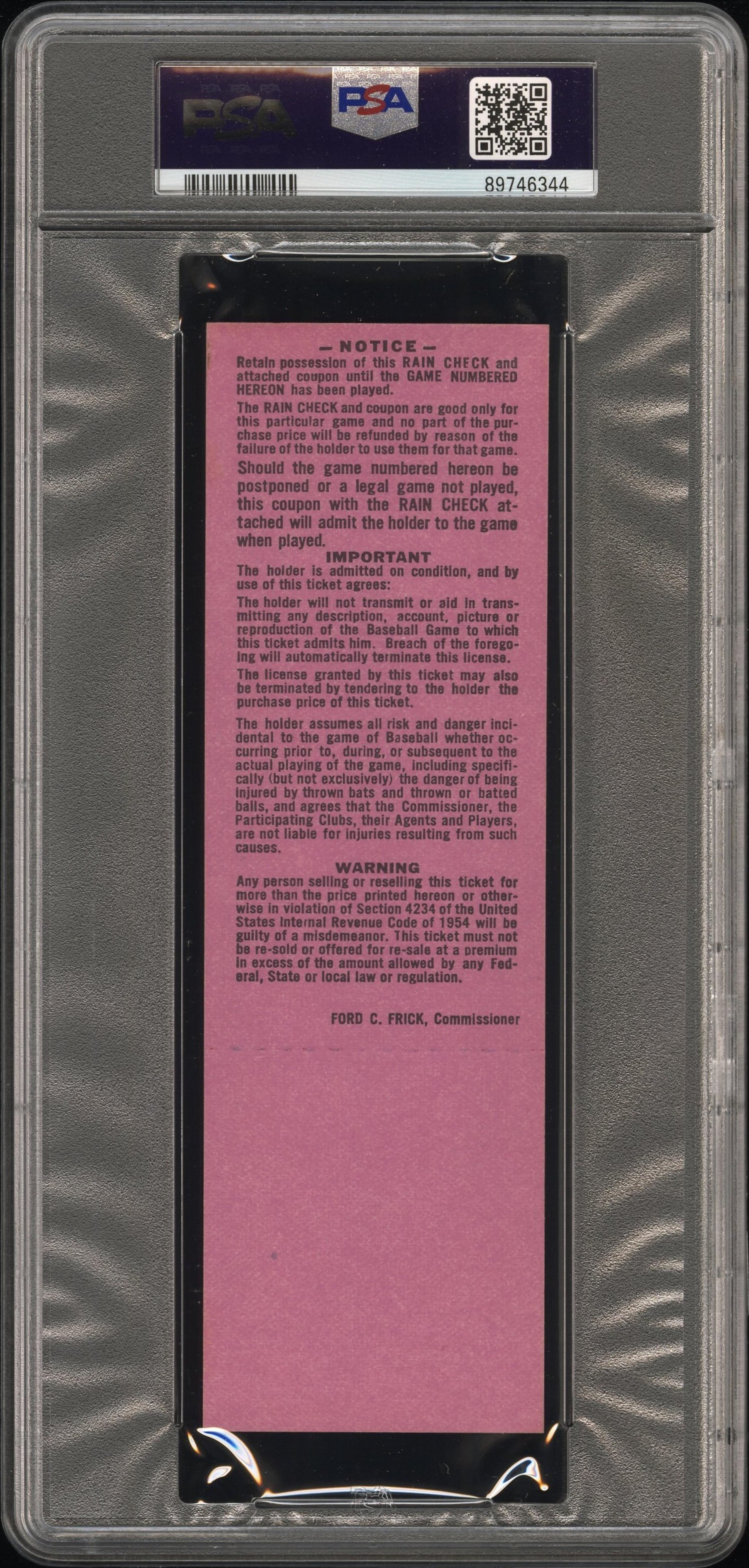 A 1964 St. Louis Cardinals vs. New York Yankees World Series Game 1 Full Ticket (PSA 8 NM-MT) - Whitey Ford's Last World Series Game (Number 22)