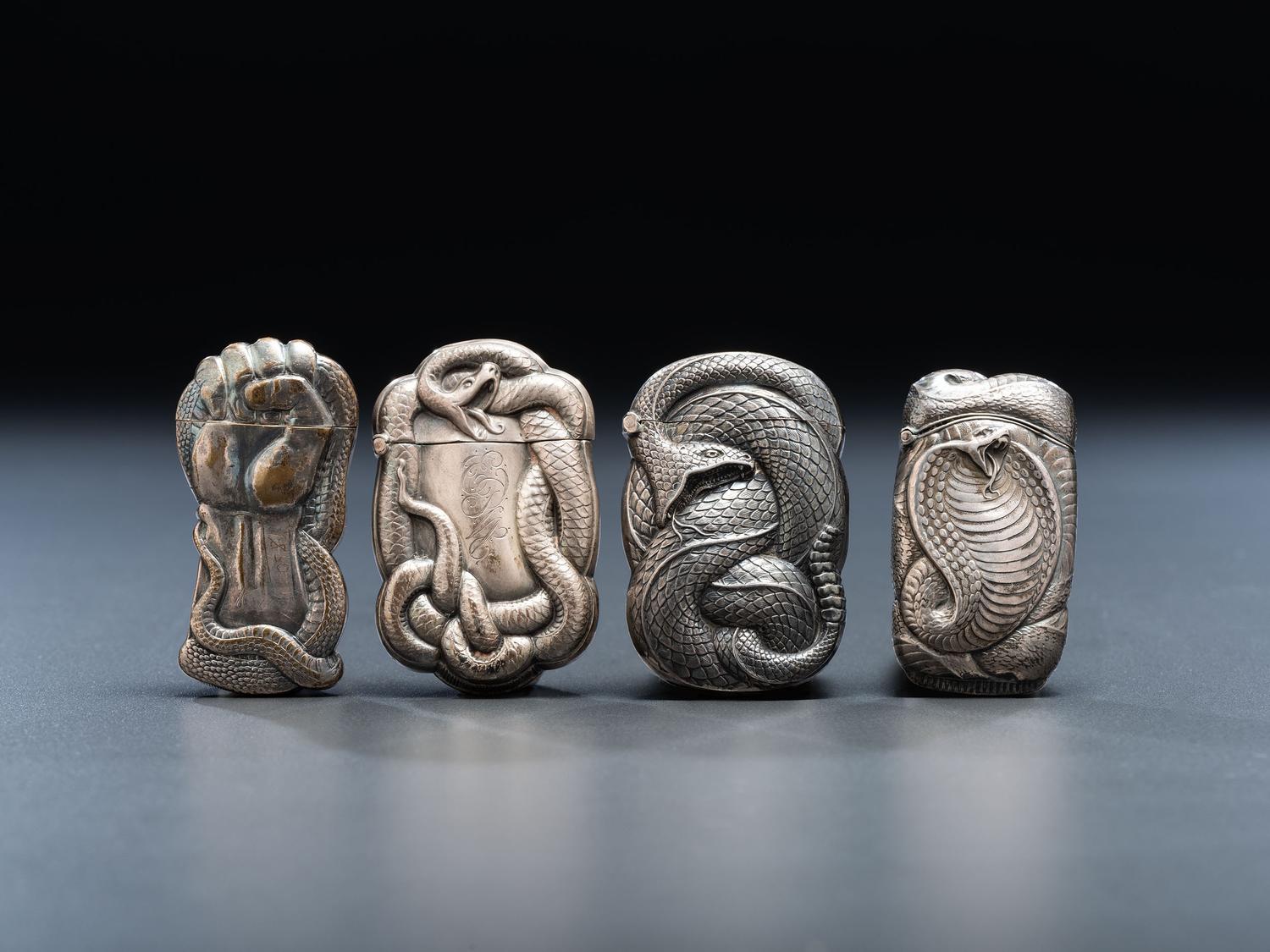 Four Silver Serpent Match Safes