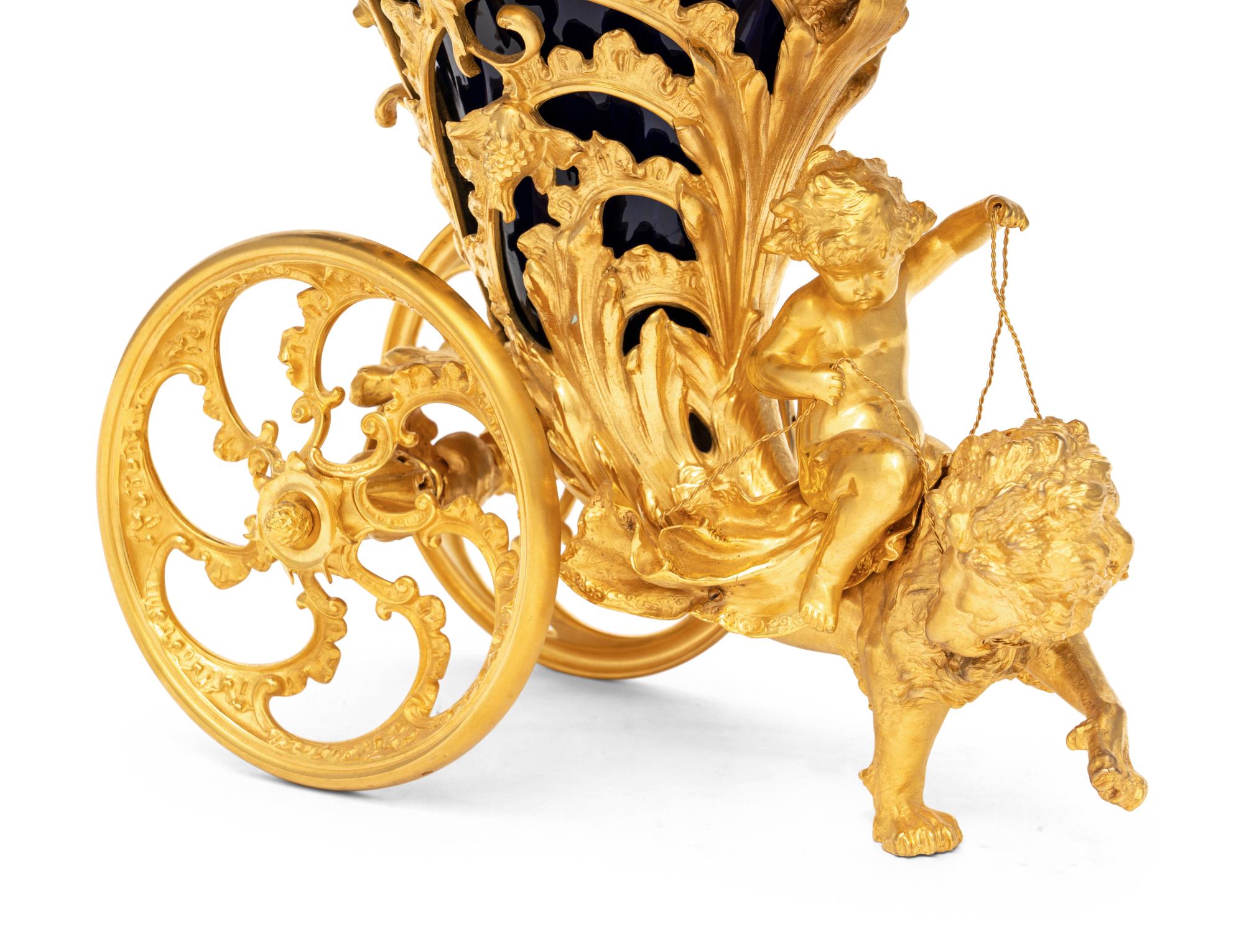 An Italian Gilt Bronze and Cobalt Glazed Ceramic Centerpiece