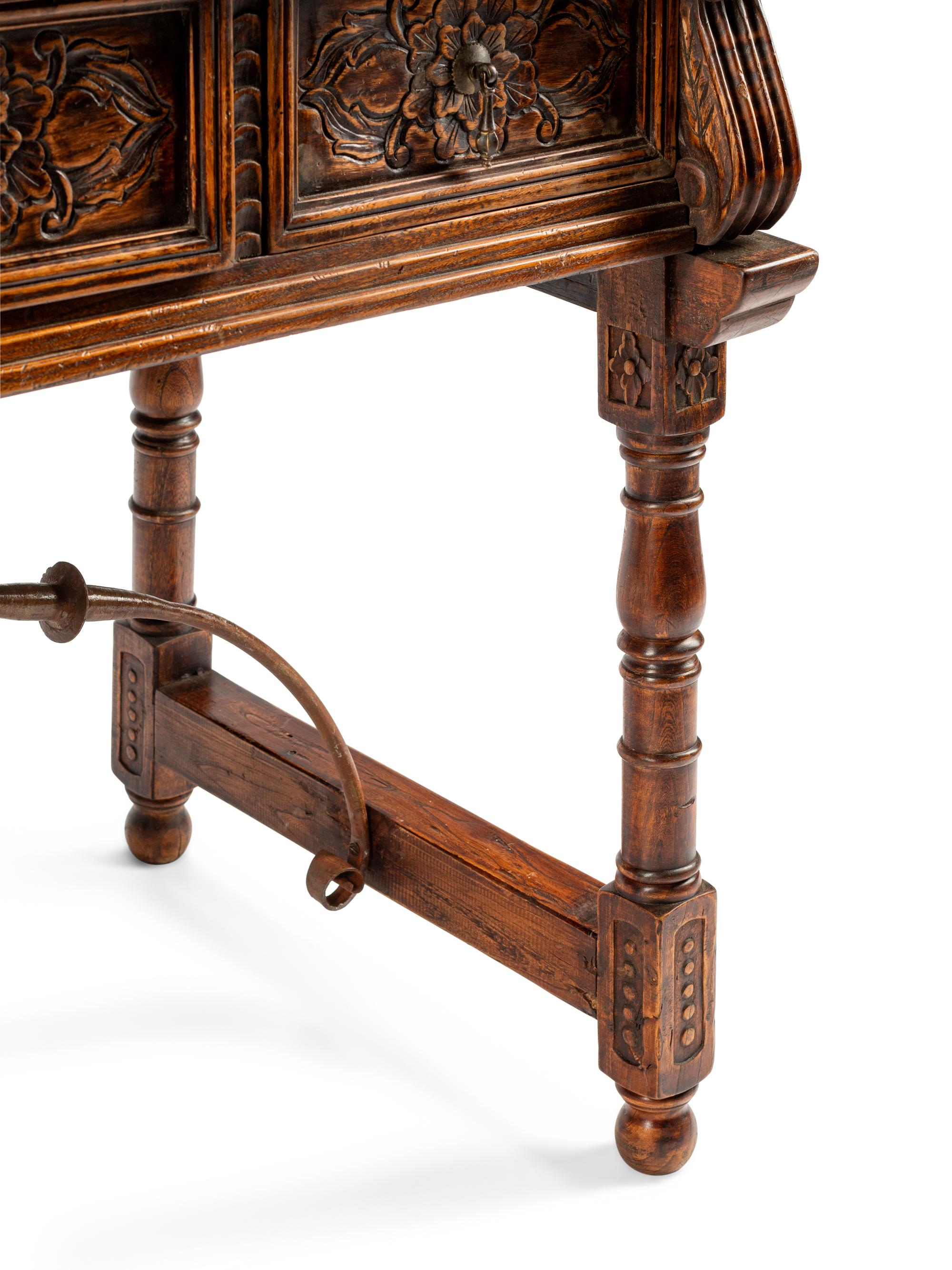 A Spanish Baroque Style Iron Mounted Trestle Table