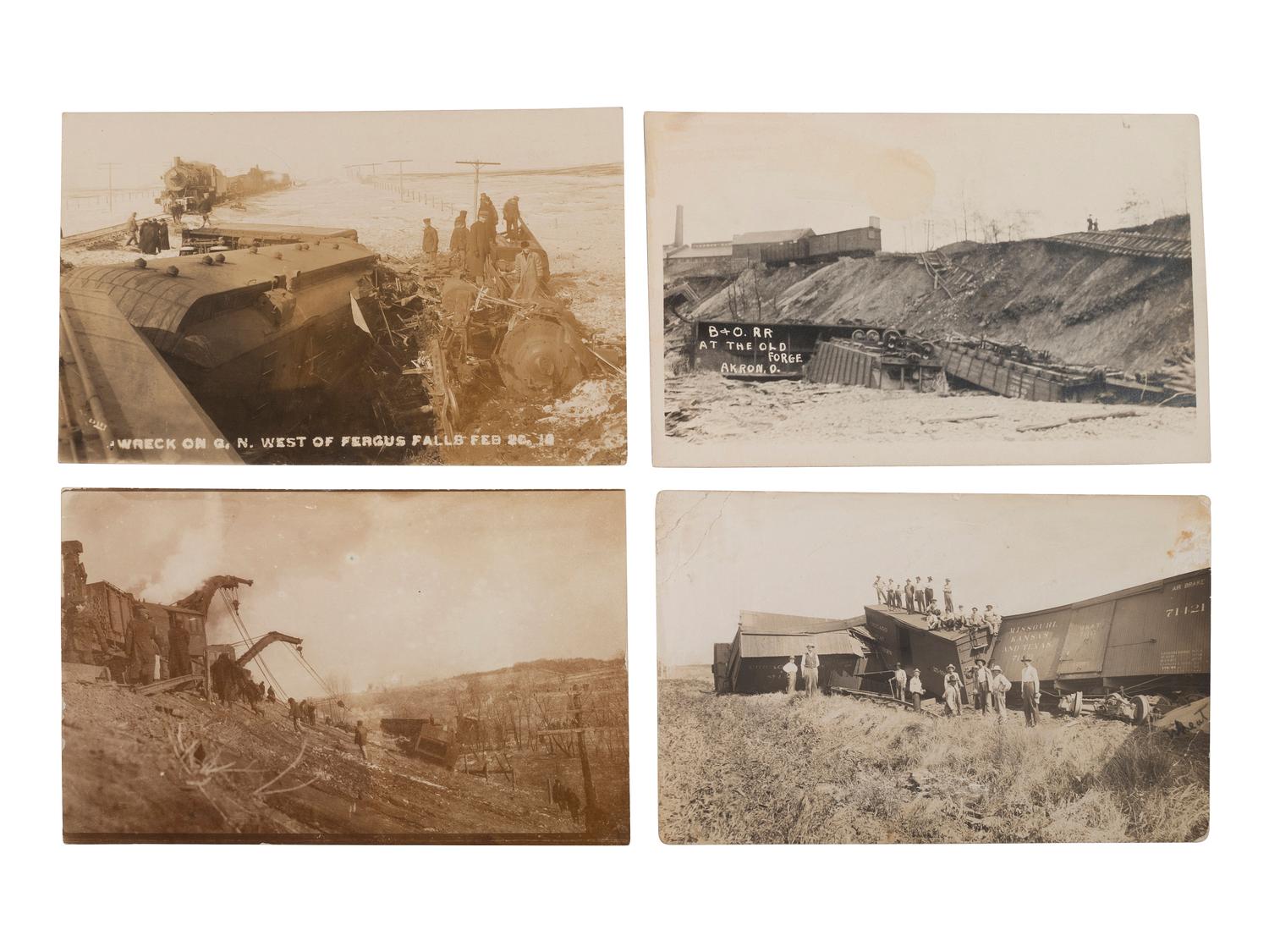[RAILROADS]. A group of 71 RPPCs and photographs of trains, incl. train wrecks.
