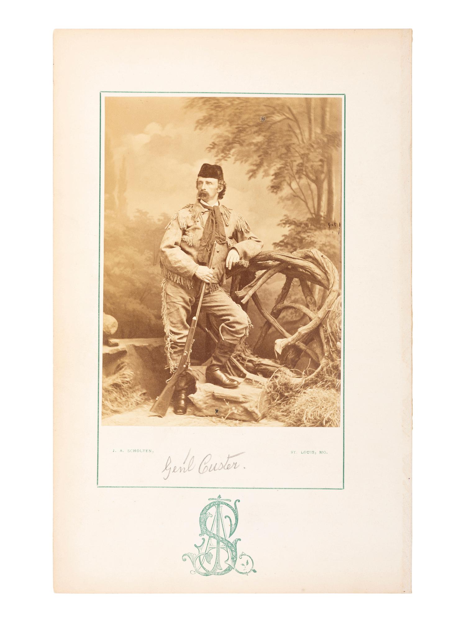 George Custer [CUSTER, George Armstrong (1839-1876)]. Albumen photograph of George A. Custer. St. Louis: James A. Scholten, [ca 1874].