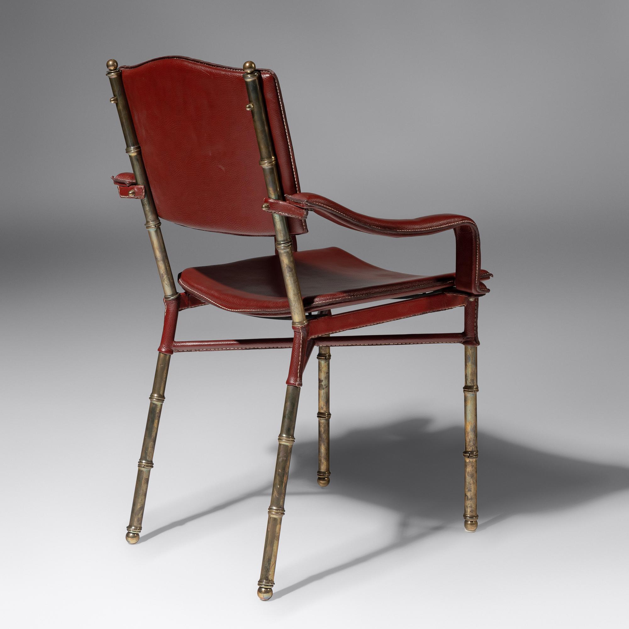 Saddle Stitched Leather Armchair, c. 1950 France