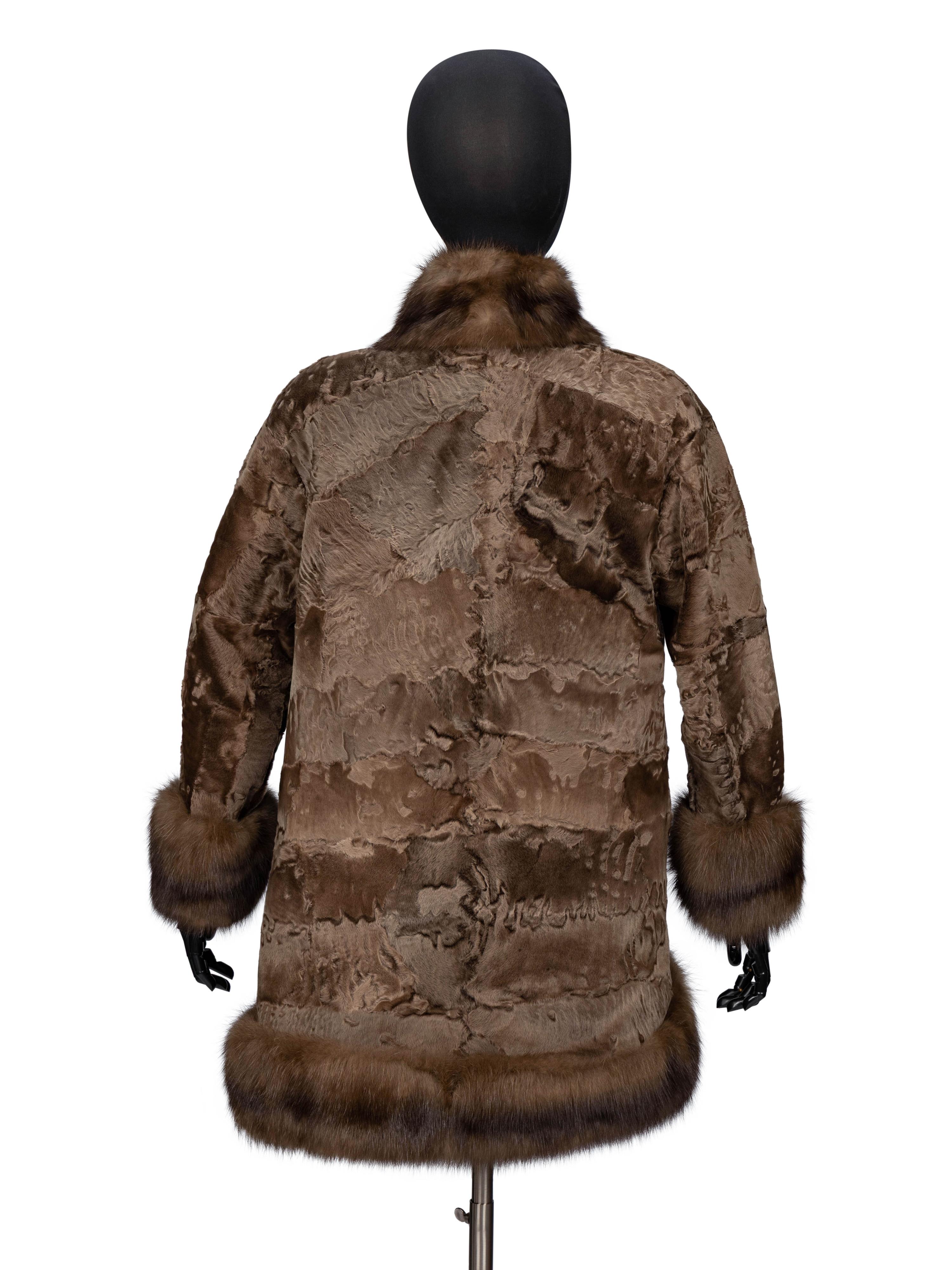 A Brown Broadtail & Sable-Trimmed Coat