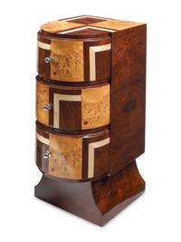 A Pair of Art Deco Style Various Woods Bedside Cabinets
