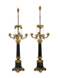 A Pair of Empire Style Four-Light Candelabra Mounted as Lamps