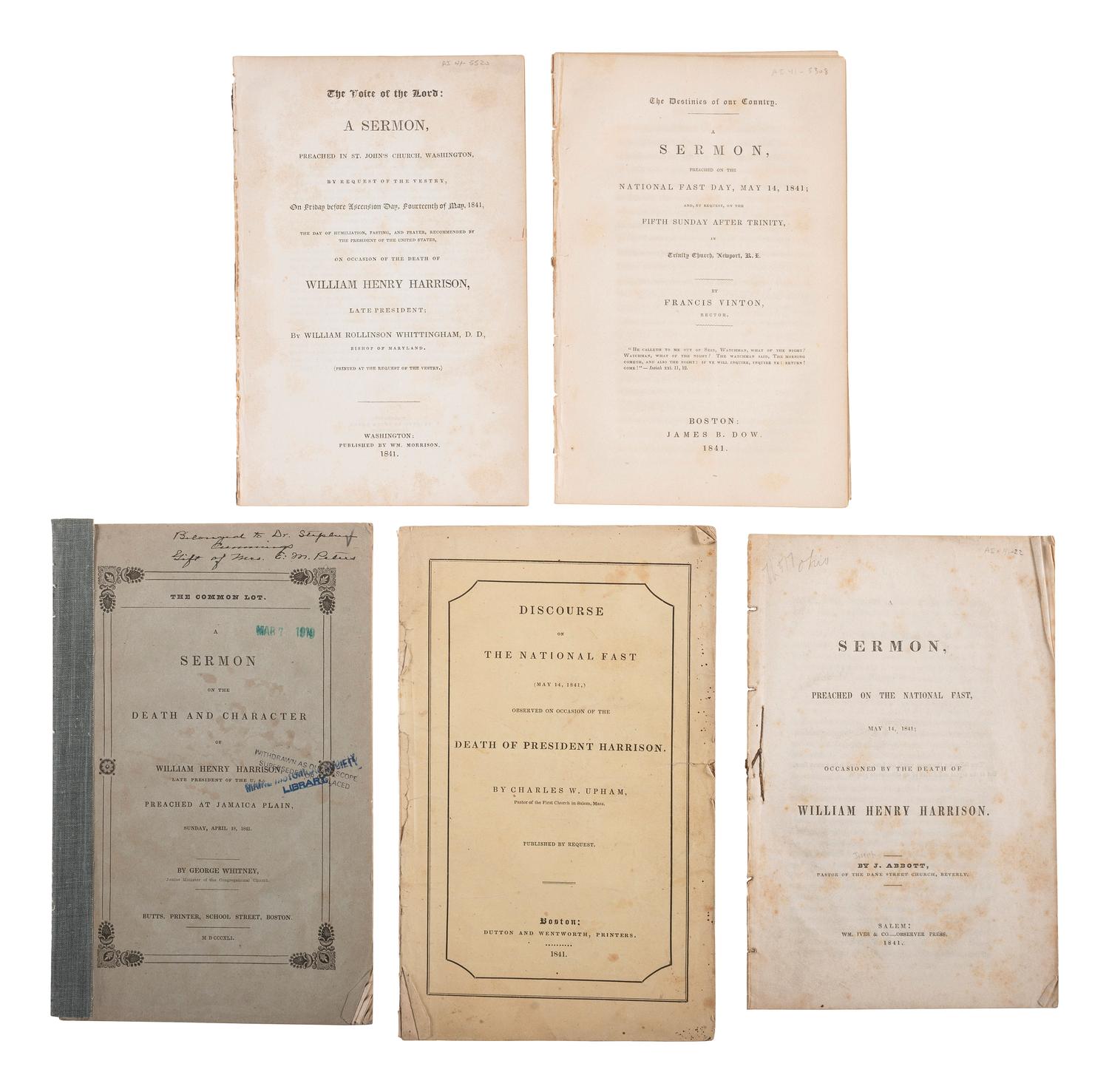 [HARRISON, William Henry]. A group of pamphlets of eulogies, sermons, and memorials to William Henry Harrison, comprising: