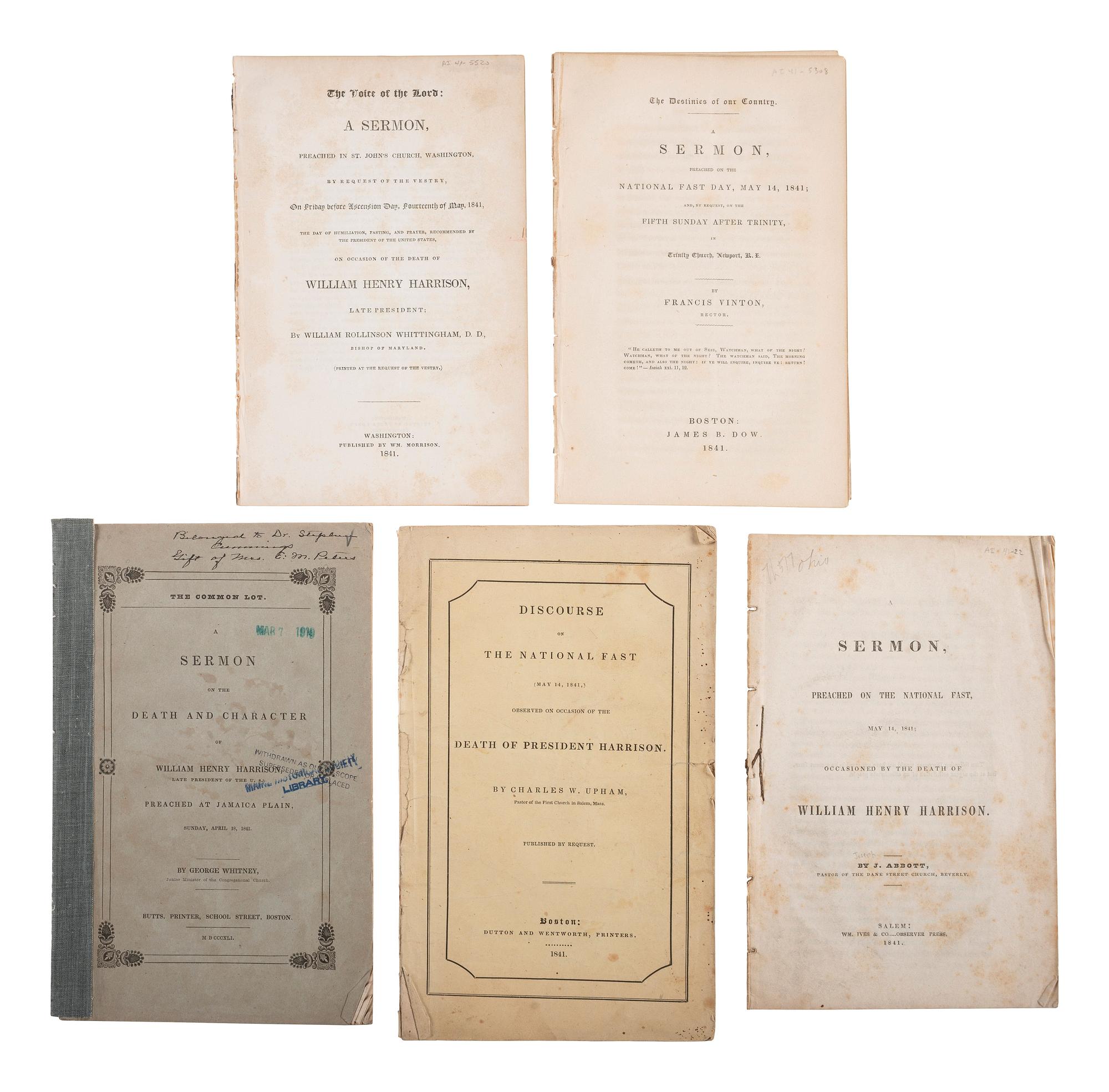 [HARRISON, William Henry]. A group of pamphlets of eulogies, sermons, and memorials to William Henry Harrison, comprising: