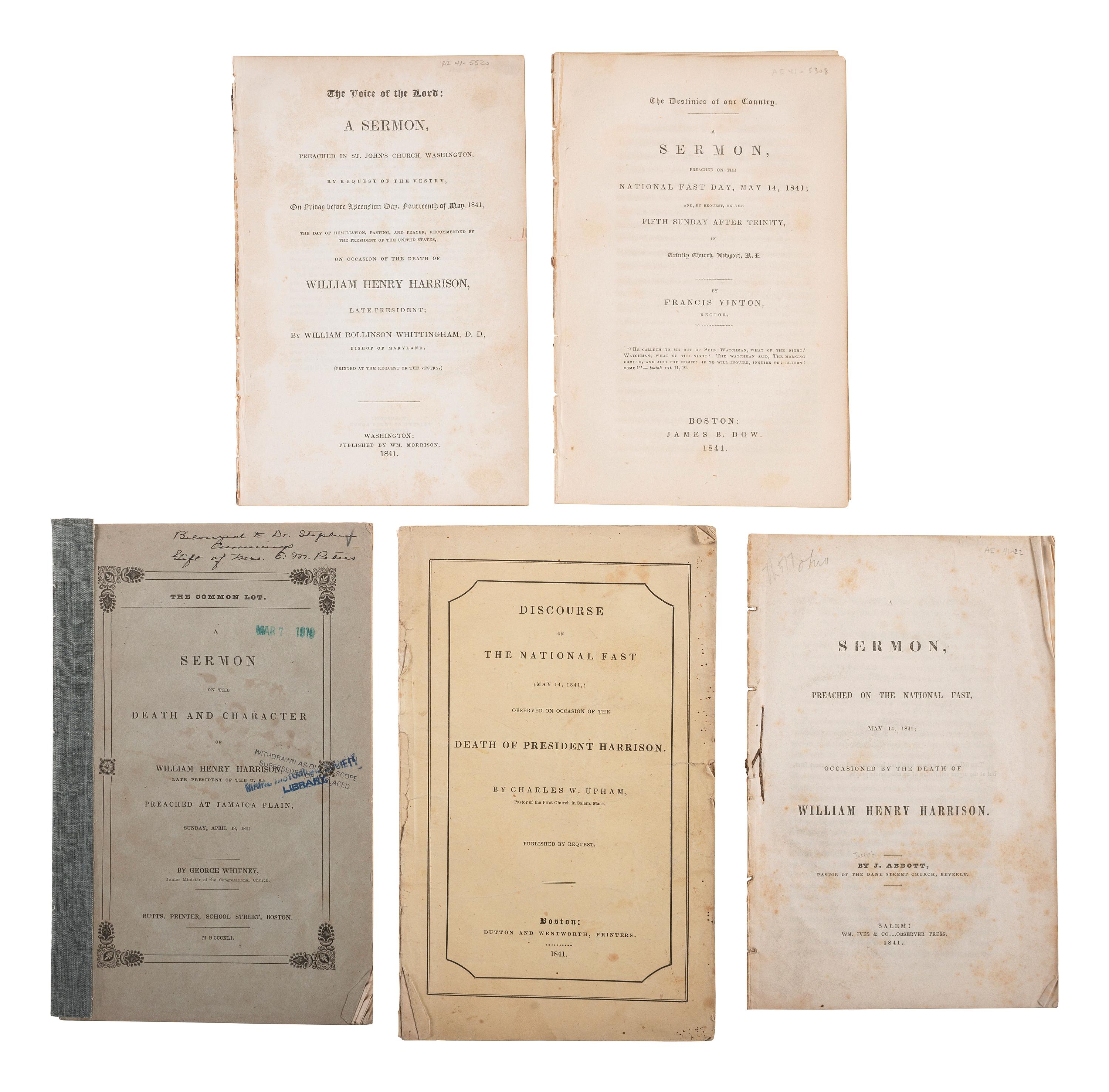[HARRISON, William Henry]. A group of pamphlets of eulogies, sermons, and memorials to William Henry Harrison, comprising: