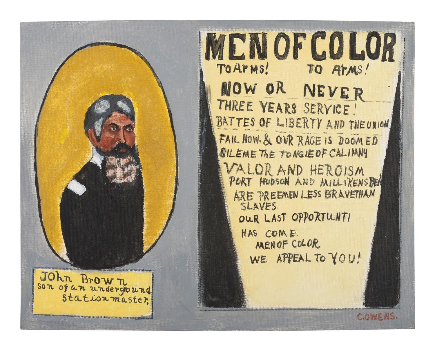 [FOLK ART]. OWENS, Charles A. (1922-1997), artist. "John Brown / Men of Color To Arms To Arms."