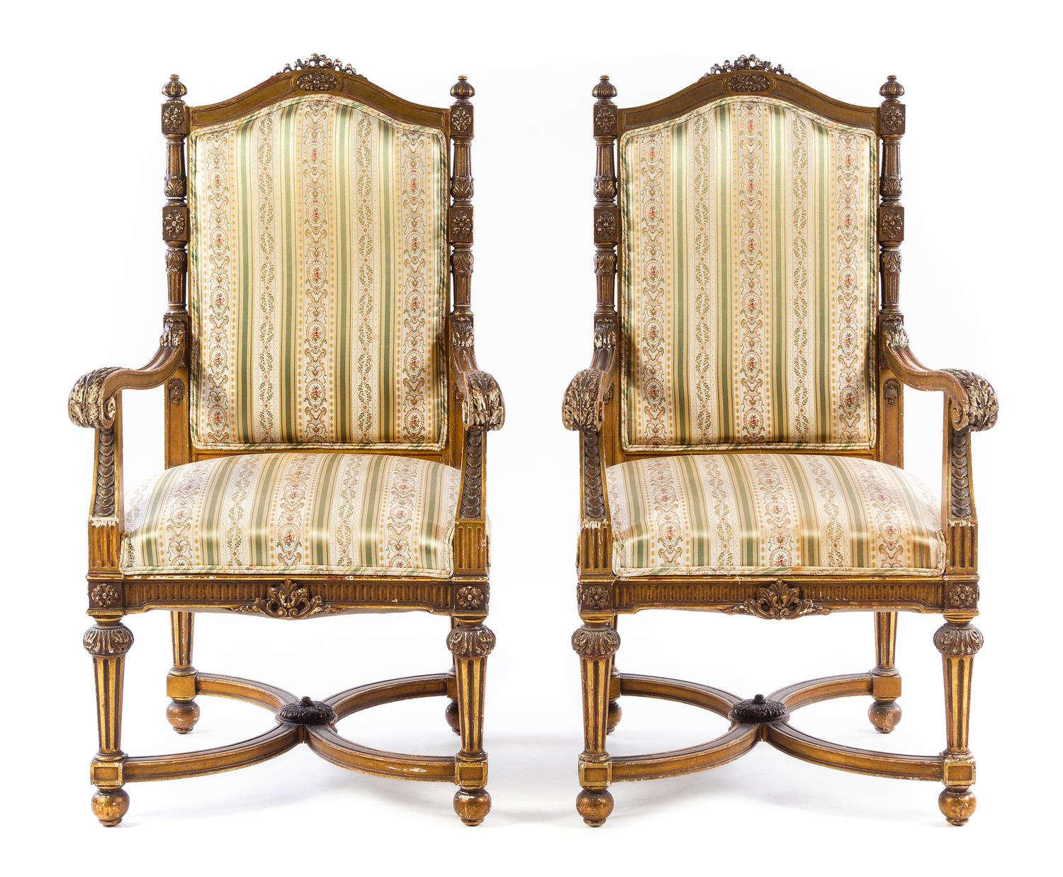 A Pair of Louis XVI Style Fauteuils Height 46 3/4 inches. — 19TH/20TH CENTURY