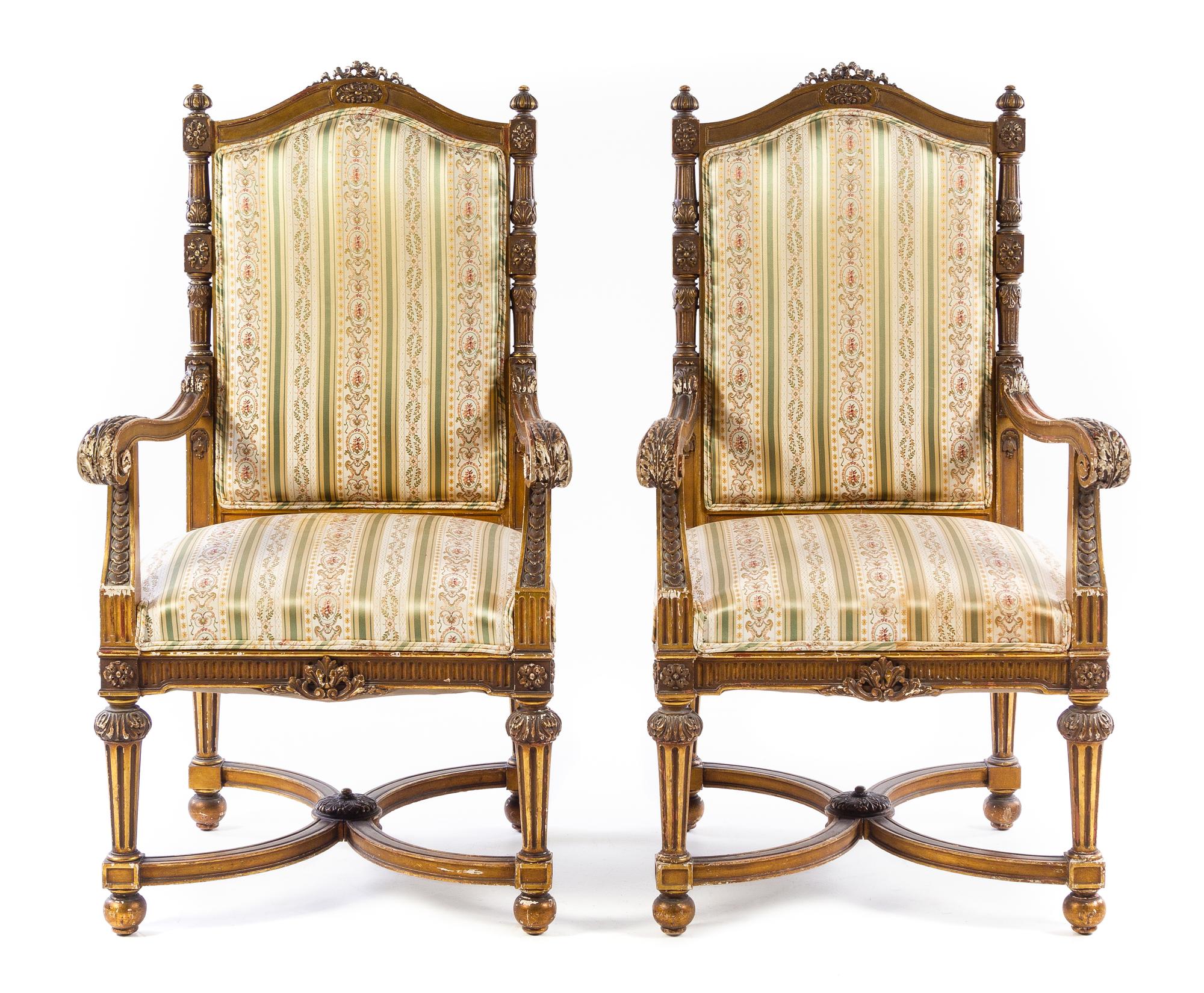 A Pair of Louis XVI Style Fauteuils Height 46 3/4 inches. — 19TH/20TH CENTURY