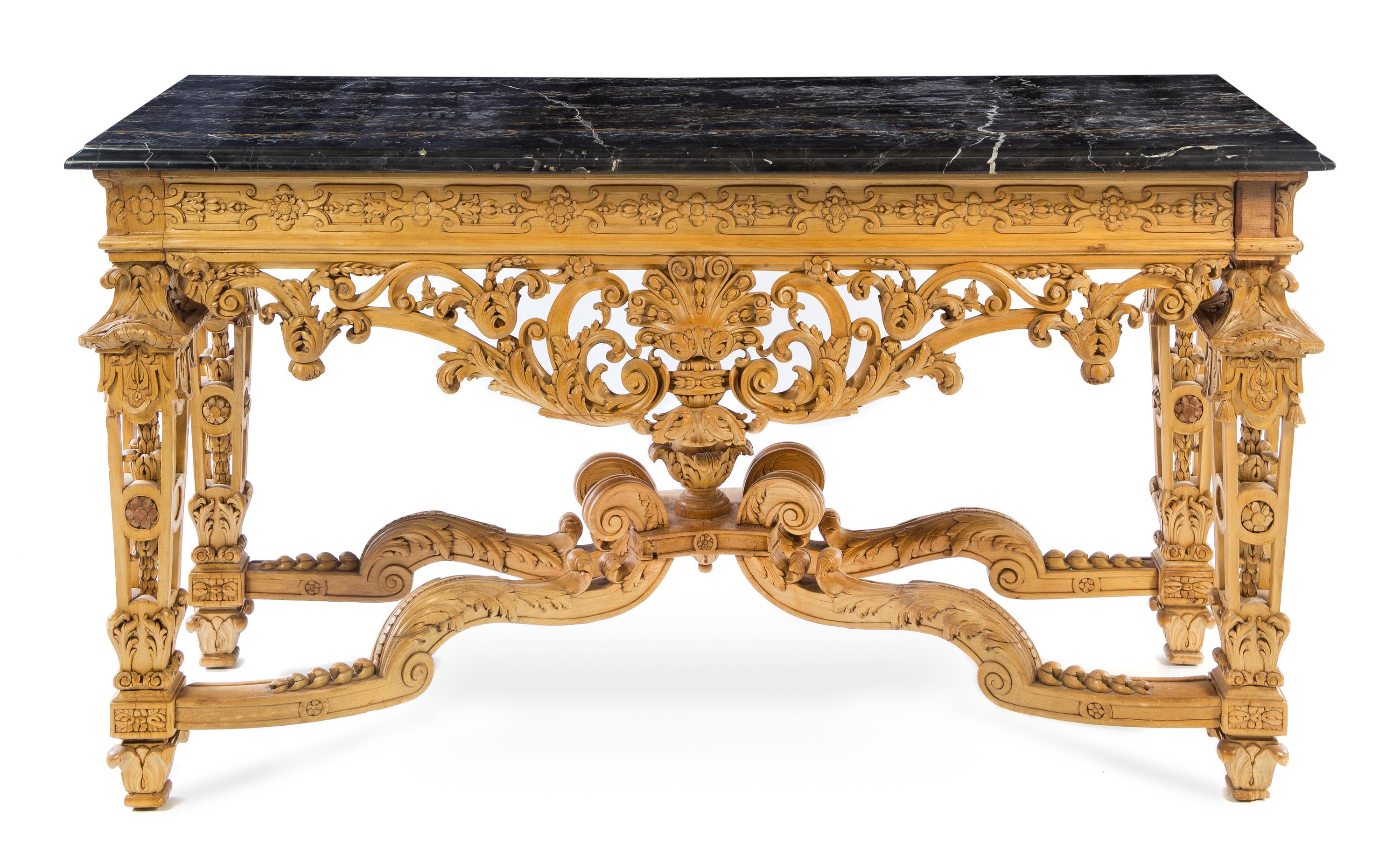 An Italian Carved Wood Center Table Height 36 x width 64 x depth 24 1/4 inches. — 19TH CENTURY
