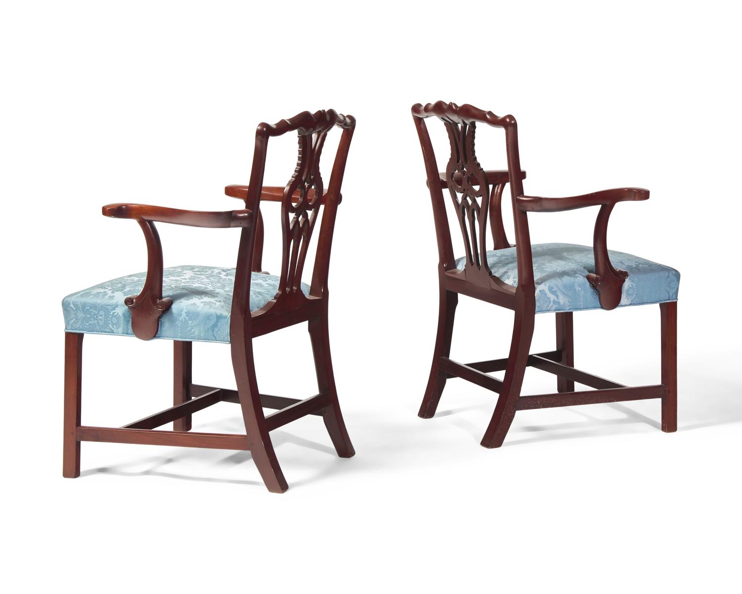 A Pair of Chippendale Style Carved Mahogany Armchairs
