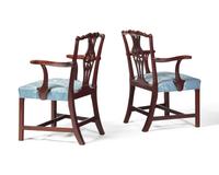 A Pair of Chippendale Style Carved Mahogany Armchairs