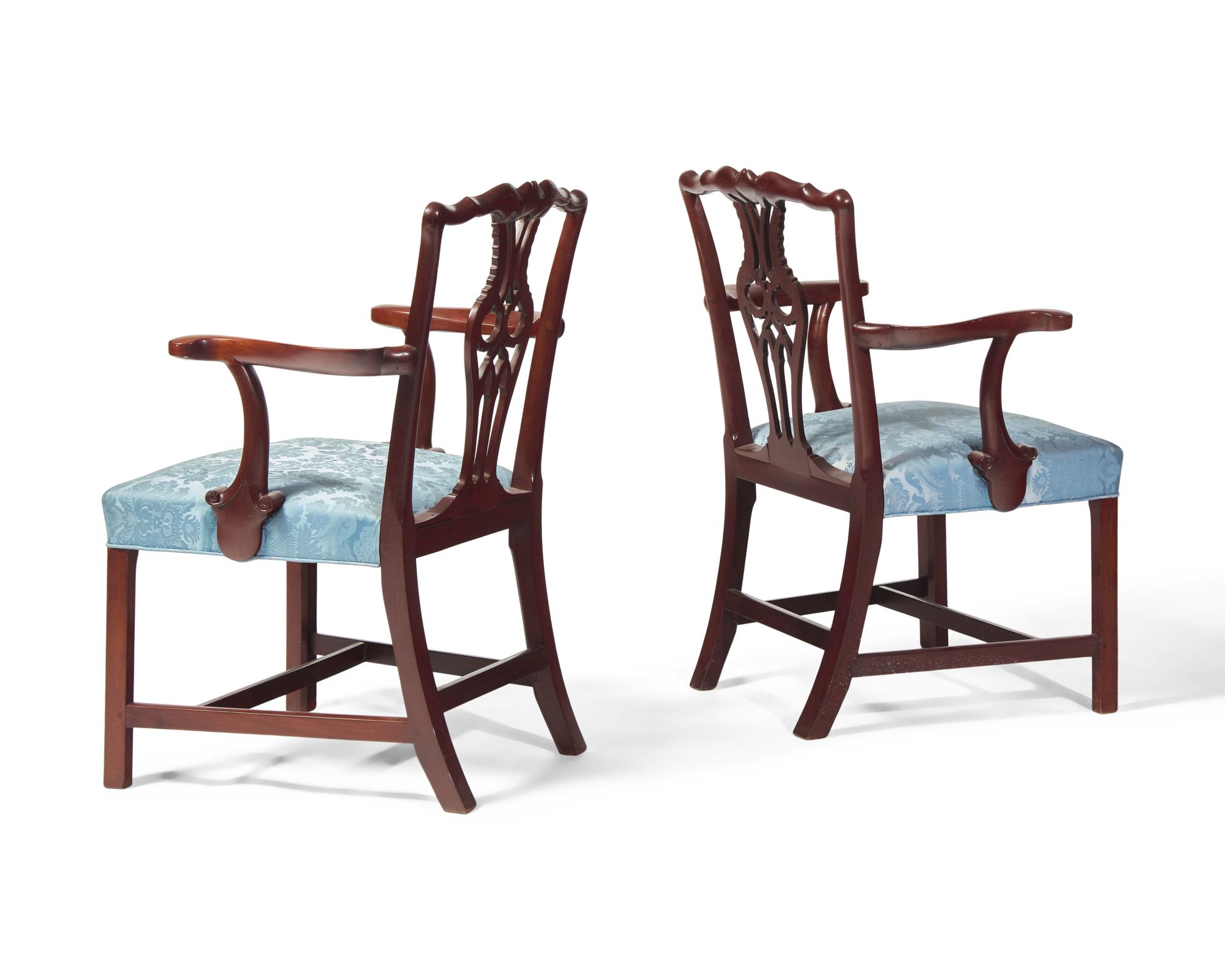 A Pair of Chippendale Style Carved Mahogany Armchairs