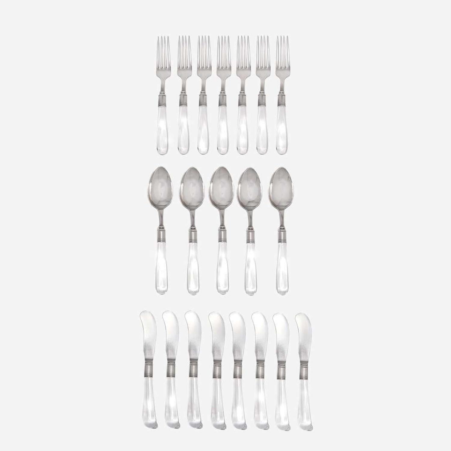 Designed by Frederick Carder (British, 1863-1963) Twenty-Piece Partial Glass-Handled Flatware Set, Steuben, Corning Glass Works, Corning, New York, circa 1929
