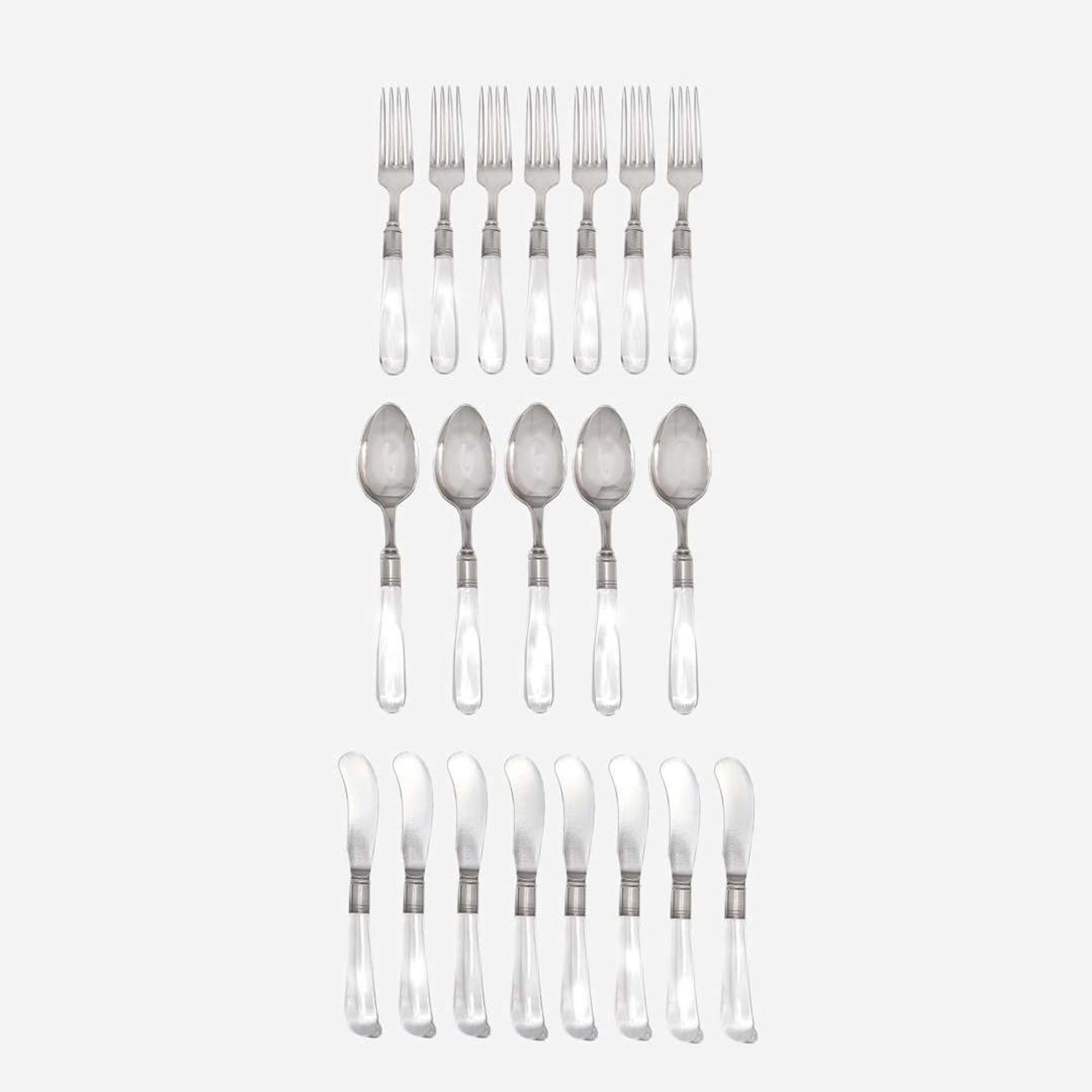 Designed by Frederick Carder (British, 1863-1963) Twenty-Piece Partial Glass-Handled Flatware Set, Steuben, Corning Glass Works, Corning, New York, circa 1929