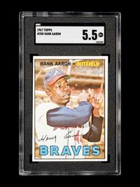 A Group of Six 1967 Topps Hall of Fame Baseball Cards Including Willie Mays Hank Aaron and Roberto Clemente