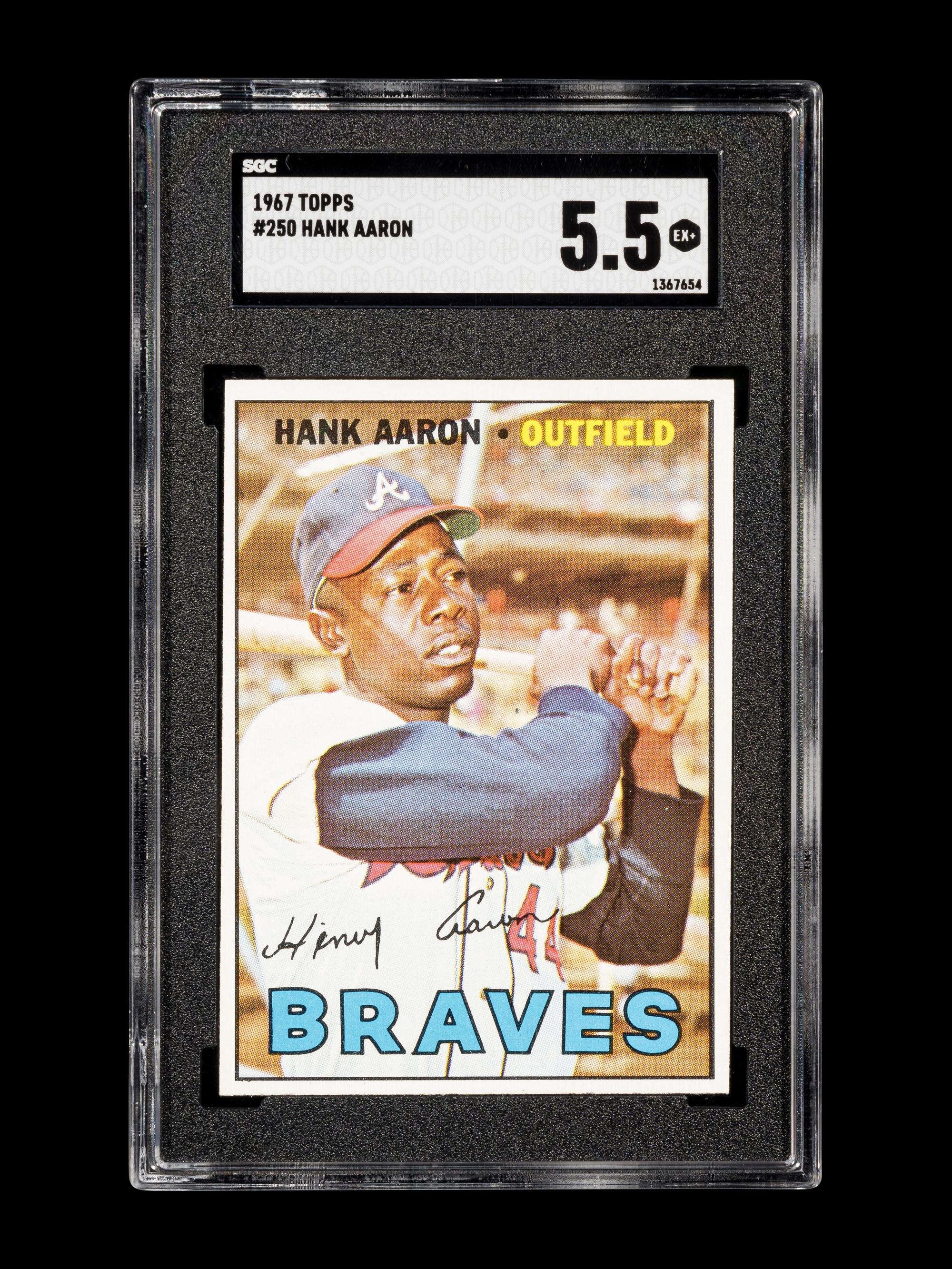 A Group of Six 1967 Topps Hall of Fame Baseball Cards Including Willie Mays Hank Aaron and Roberto Clemente