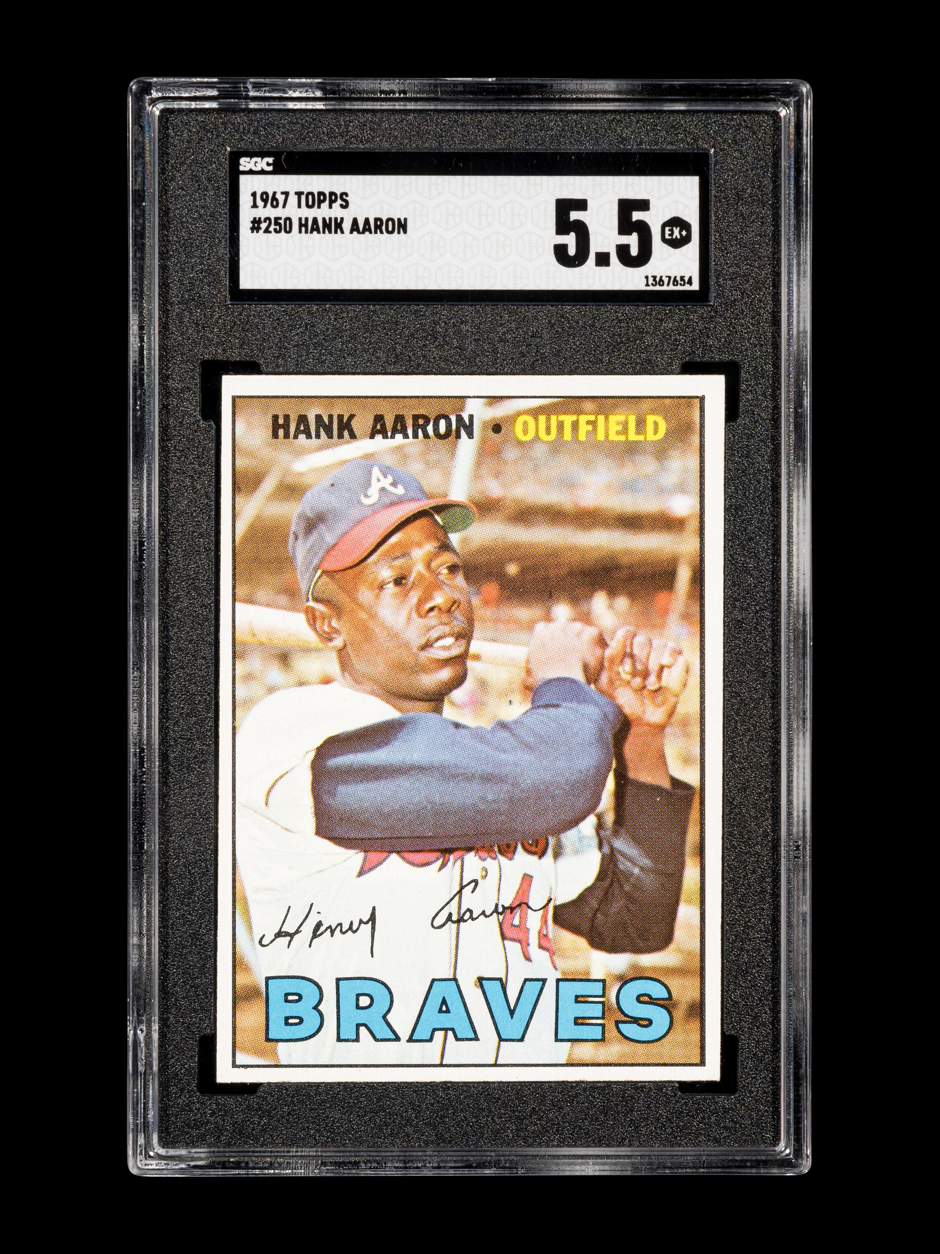 A Group of Six 1967 Topps Hall of Fame Baseball Cards Including Willie Mays Hank Aaron and Roberto Clemente