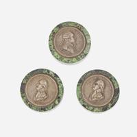 A group of three white metal and verde marble medallions depicting General Washington and General Lafayette early 20th century