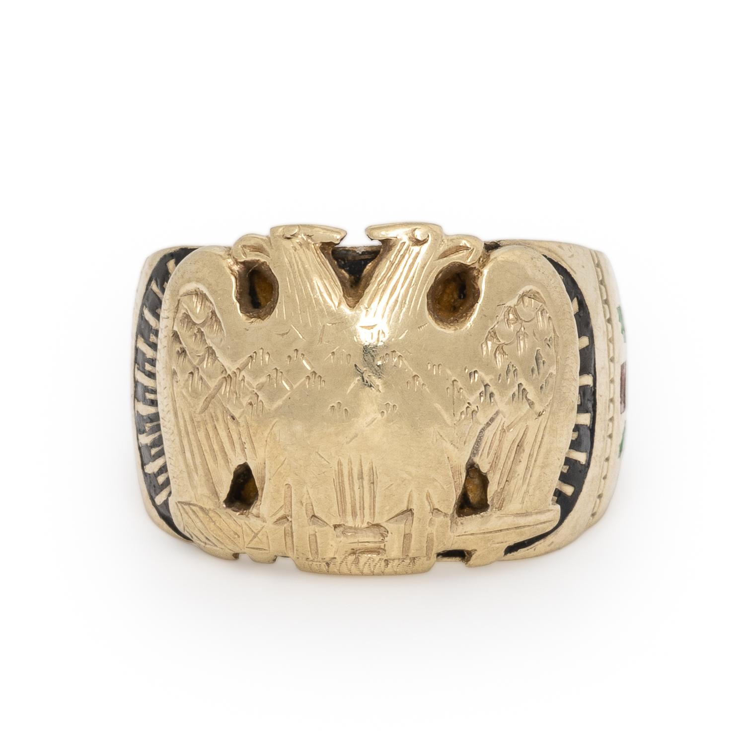Yellow Gold and Enamel Masonic Ring
