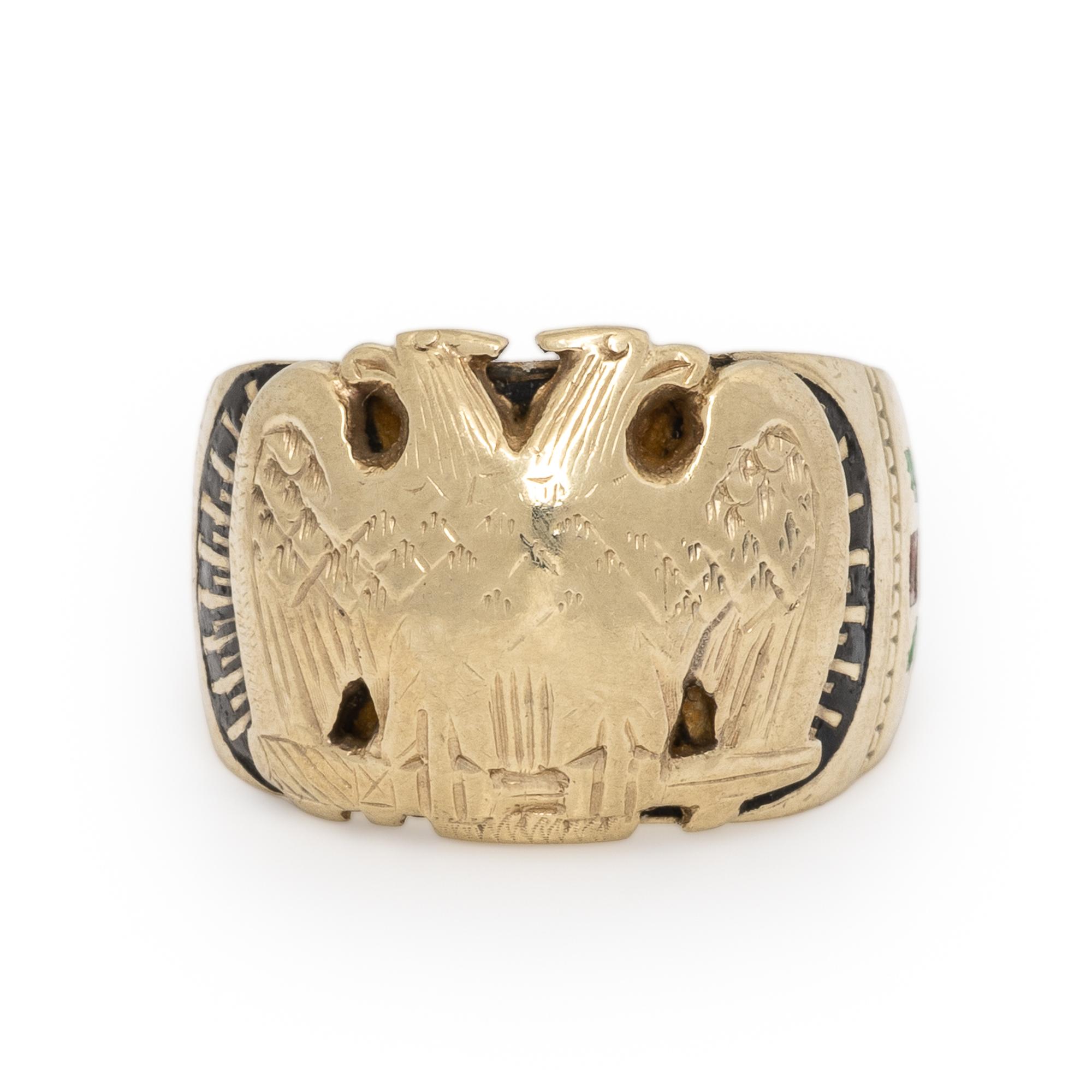 Yellow Gold and Enamel Masonic Ring