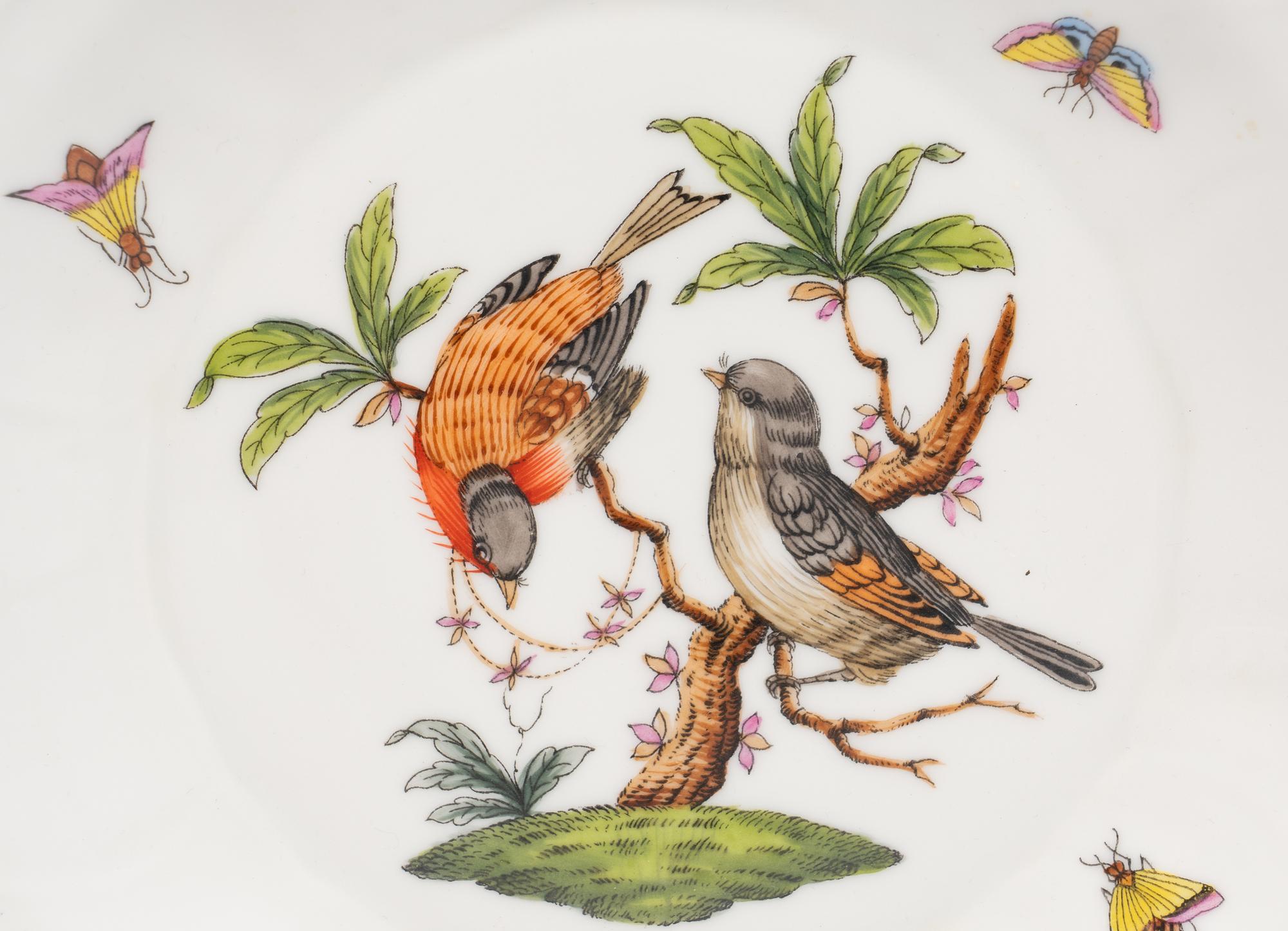 A Set of Twelve Herend Rothschild Bird Porcelain Dessert Plates