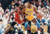A Michael Jordan and Magic Johnson Signed Autograph Oversized Limited Edition Photograph (Beckett Authentication Services Letter, Upper Deck Hologram),