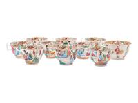 Ten Chinese Export Rose Medallion Porcelain Cups