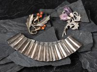Mexican Silver Necklace and Floral Brooches/Pins