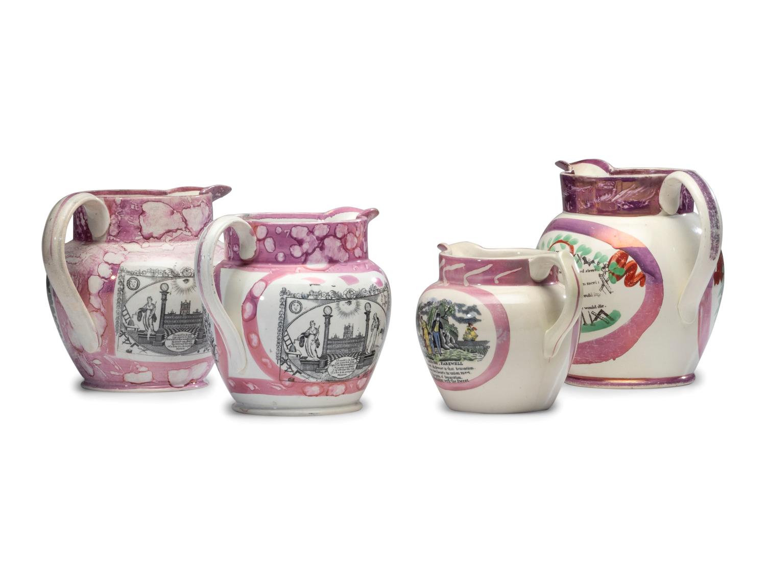 Four Sunderland Luster Masonic Jugs