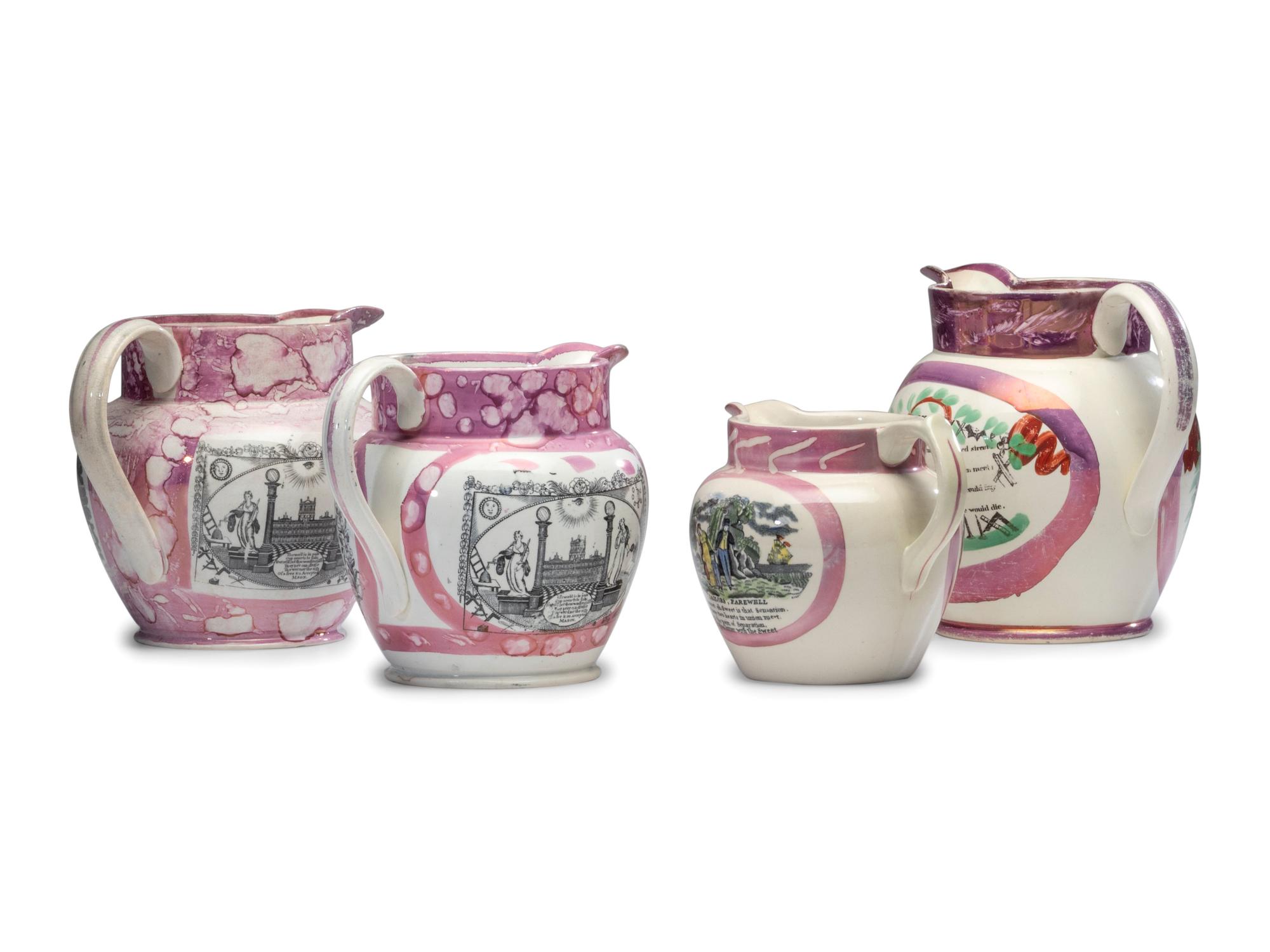 Four Sunderland Luster Masonic Jugs