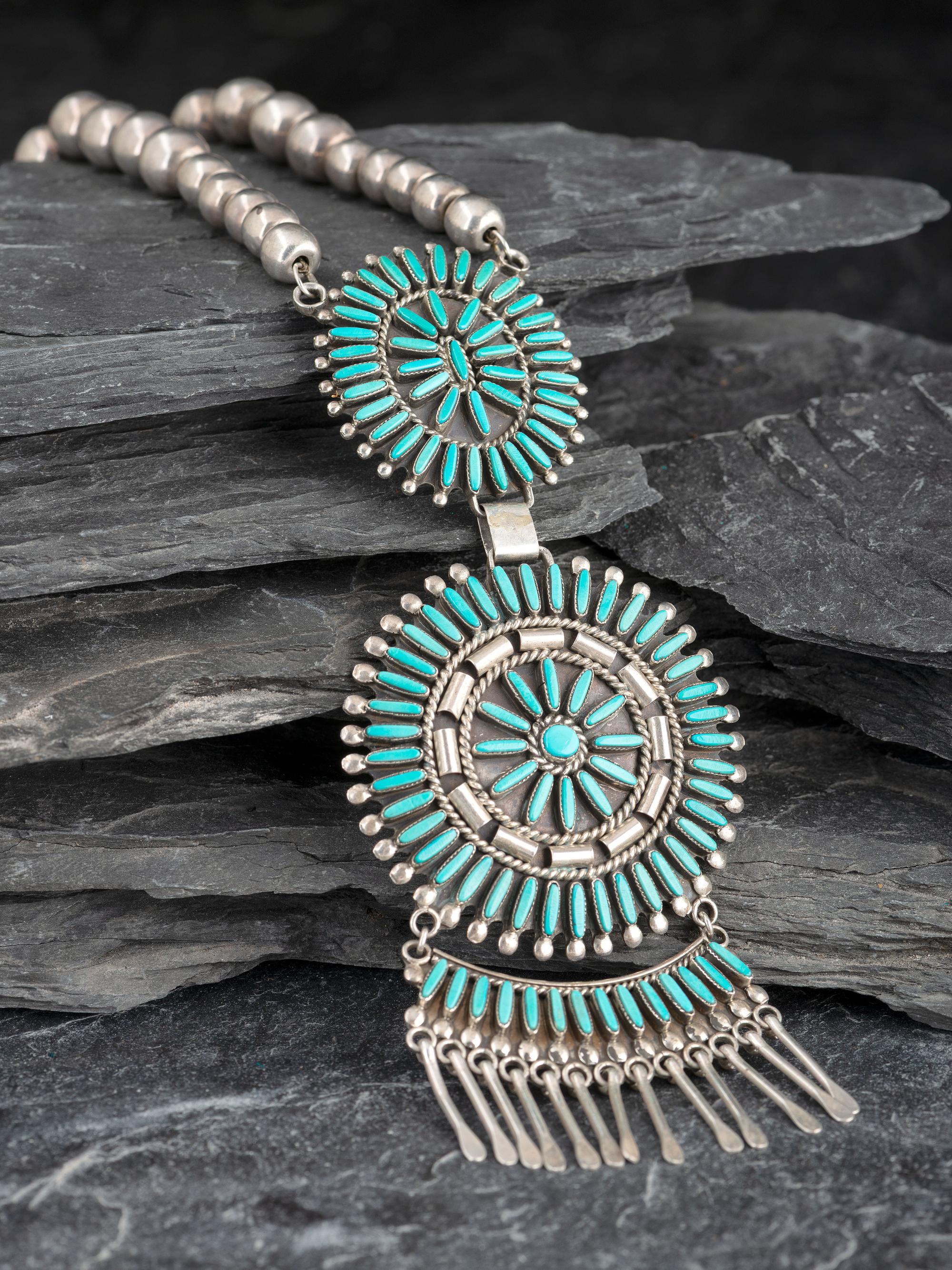 Silver and Needle Point Turquoise Necklace