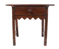 An Early French Walnut Work Table Height 31 x width 33 3/4 x depth 21 inches.