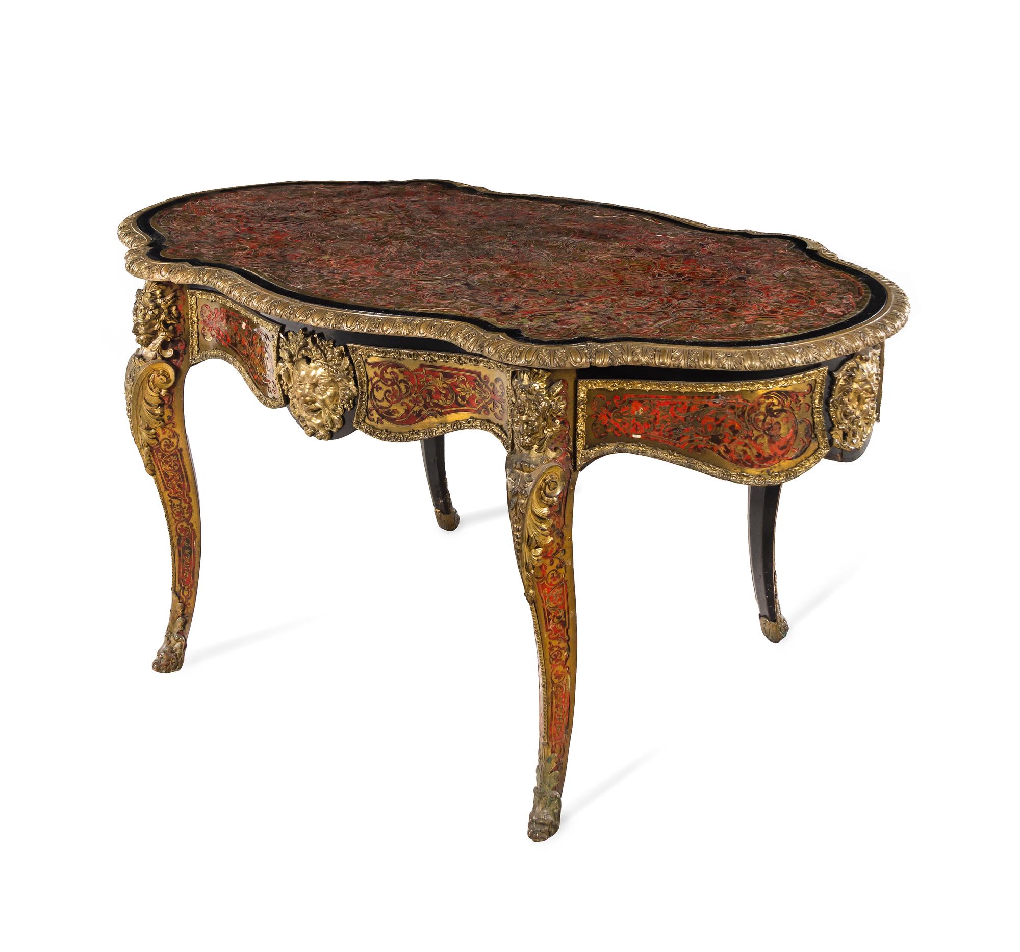A Fine Napoleon III Gilt Bronze Mounted Boulle Marquetry and Tortoise Shell Center Table