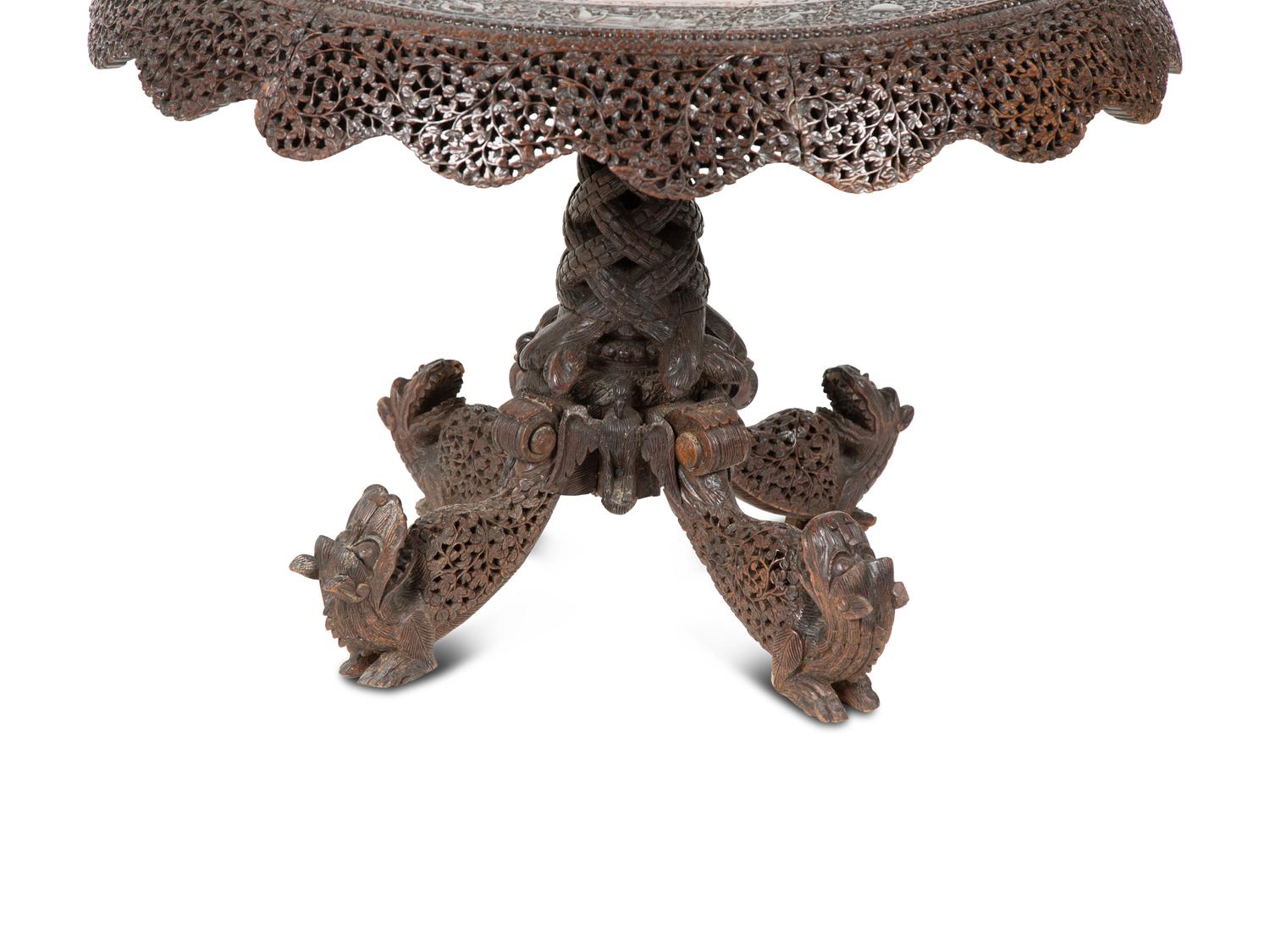 An Anglo-Indian Pierced and Carved Pedestal Table — LATE 19TH/EARLY 20TH CENTURY