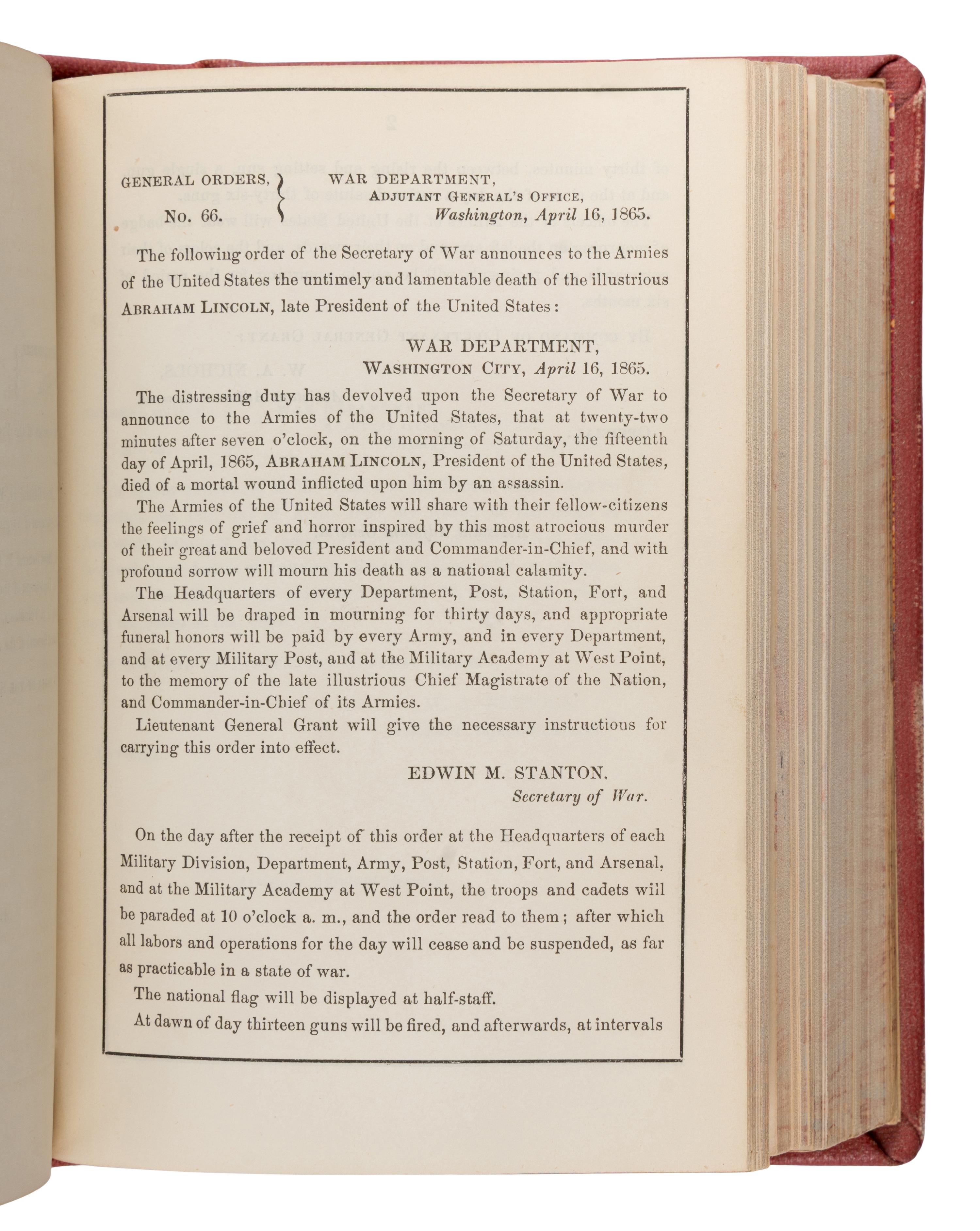 [Lincoln, Abraham (1809-1865), et al.]. A nearly complete run of over 1,000 General Orders from the War Department Adjutant General's Office during the Civil War years. Washington, D.C., [Government Printing Office], 1861-1865.