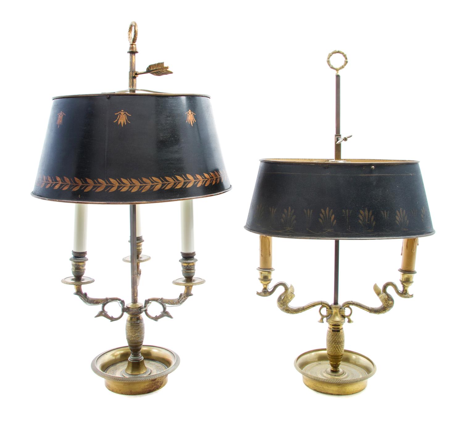 Two Empire Style Bouillotte Lamps Height of taller 24 1/2 inches.