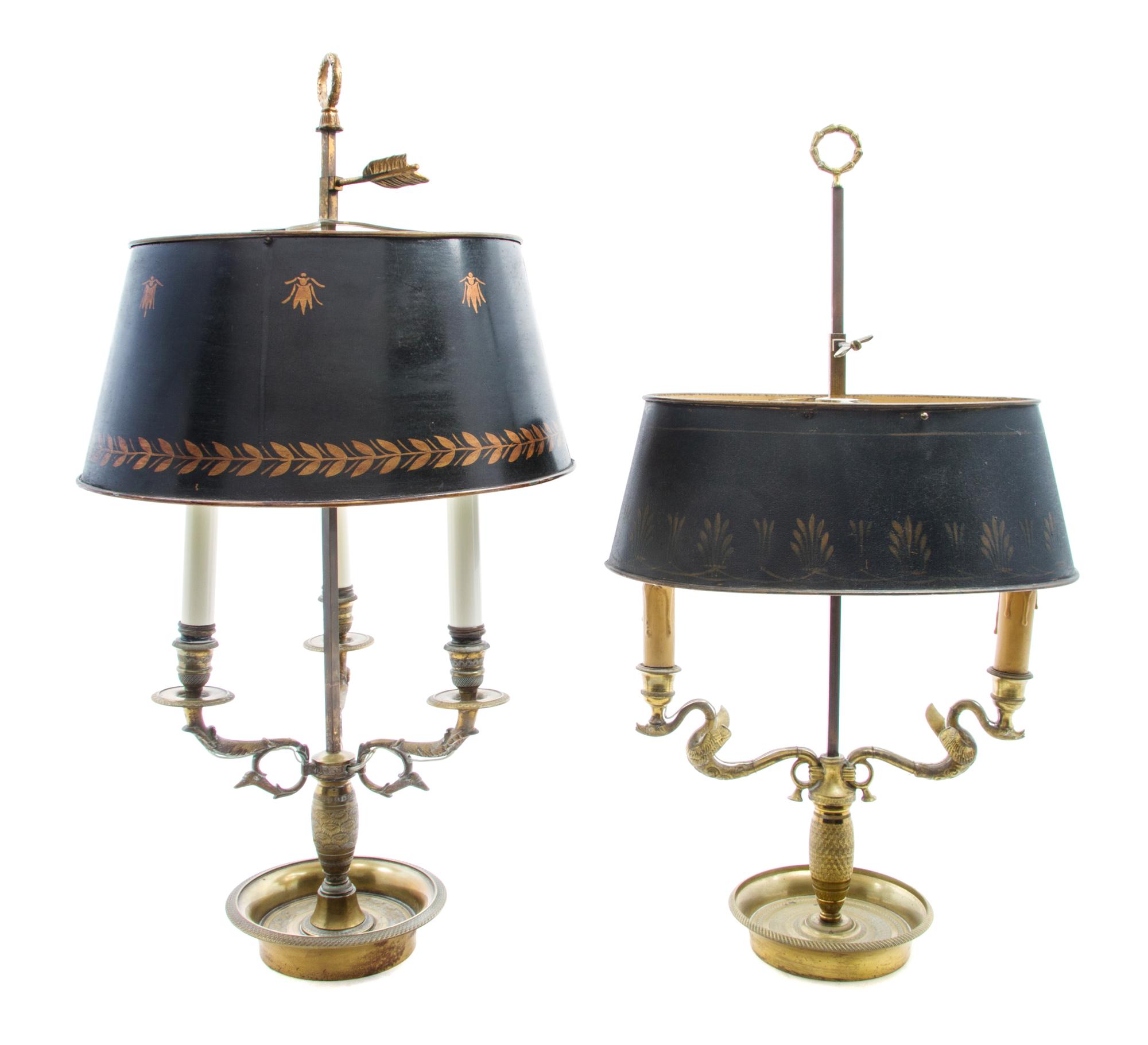 Two Empire Style Bouillotte Lamps Height of taller 24 1/2 inches.
