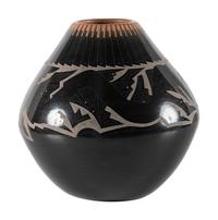 Black and Sienna Sgraffito Pottery Jar