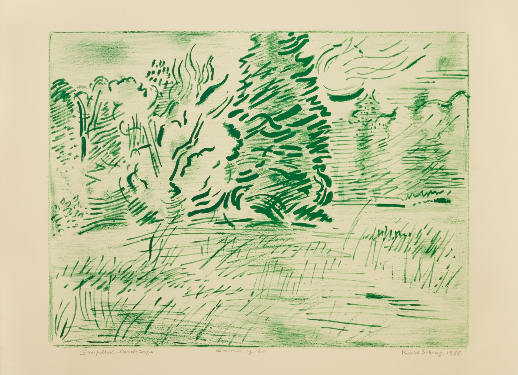 Karl Schrag, (American, 1912-1995), Sunfilled Landscape, 1988