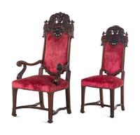 A Set of Eight Renaissance Style Carved Mahogany Dining Chairs