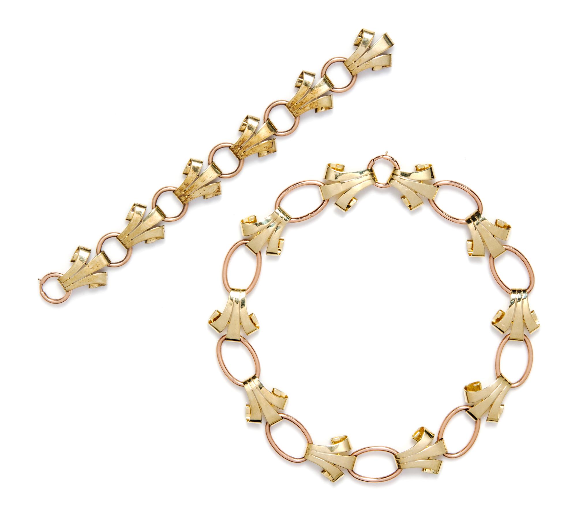 A Retro Two Tone 14 Karat Gold Demi Parure, 72.90 dwts.