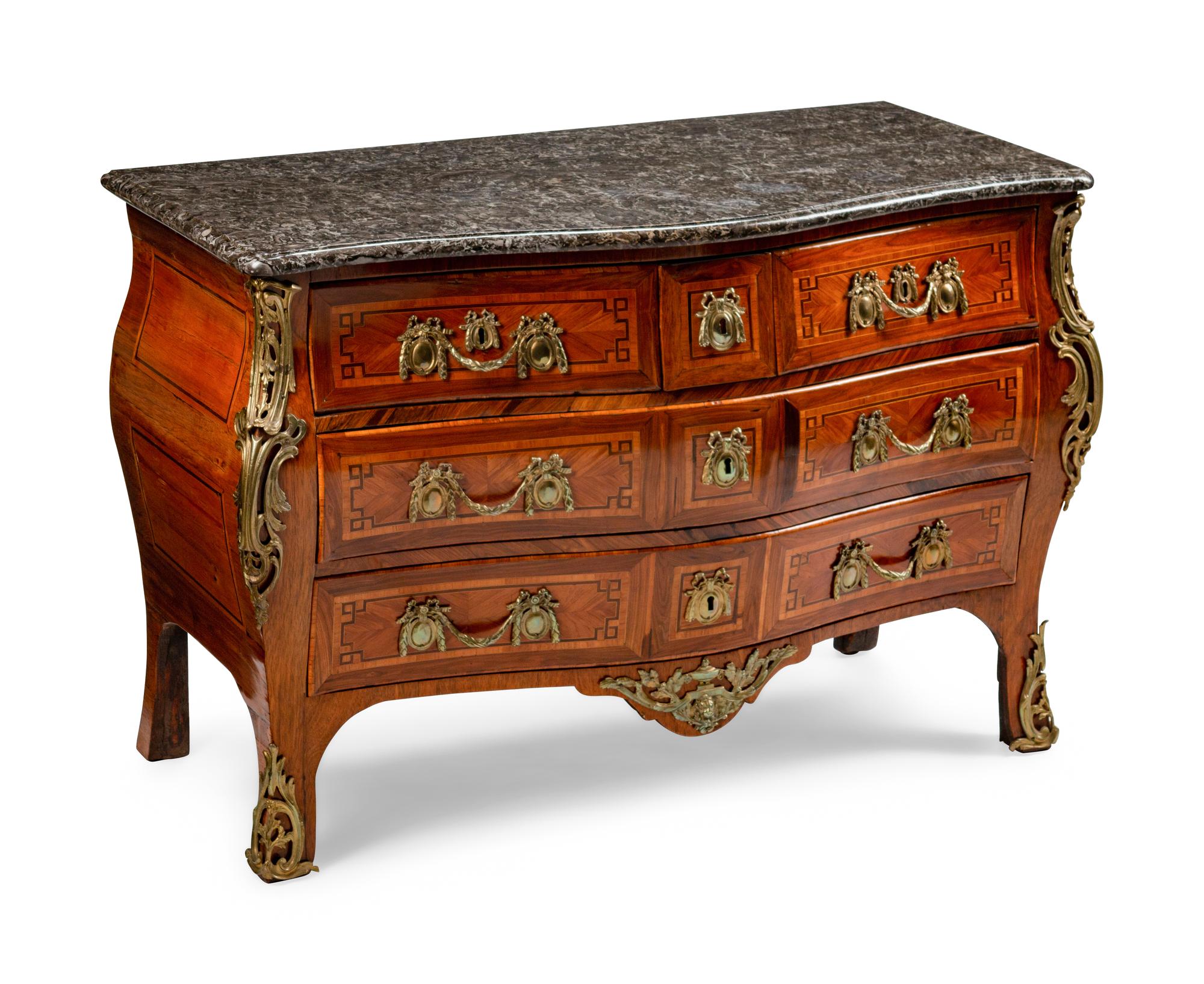 A Régence Gilt-Bronze-Mounted Inlaid Kingwood and Bois de Rose Commode