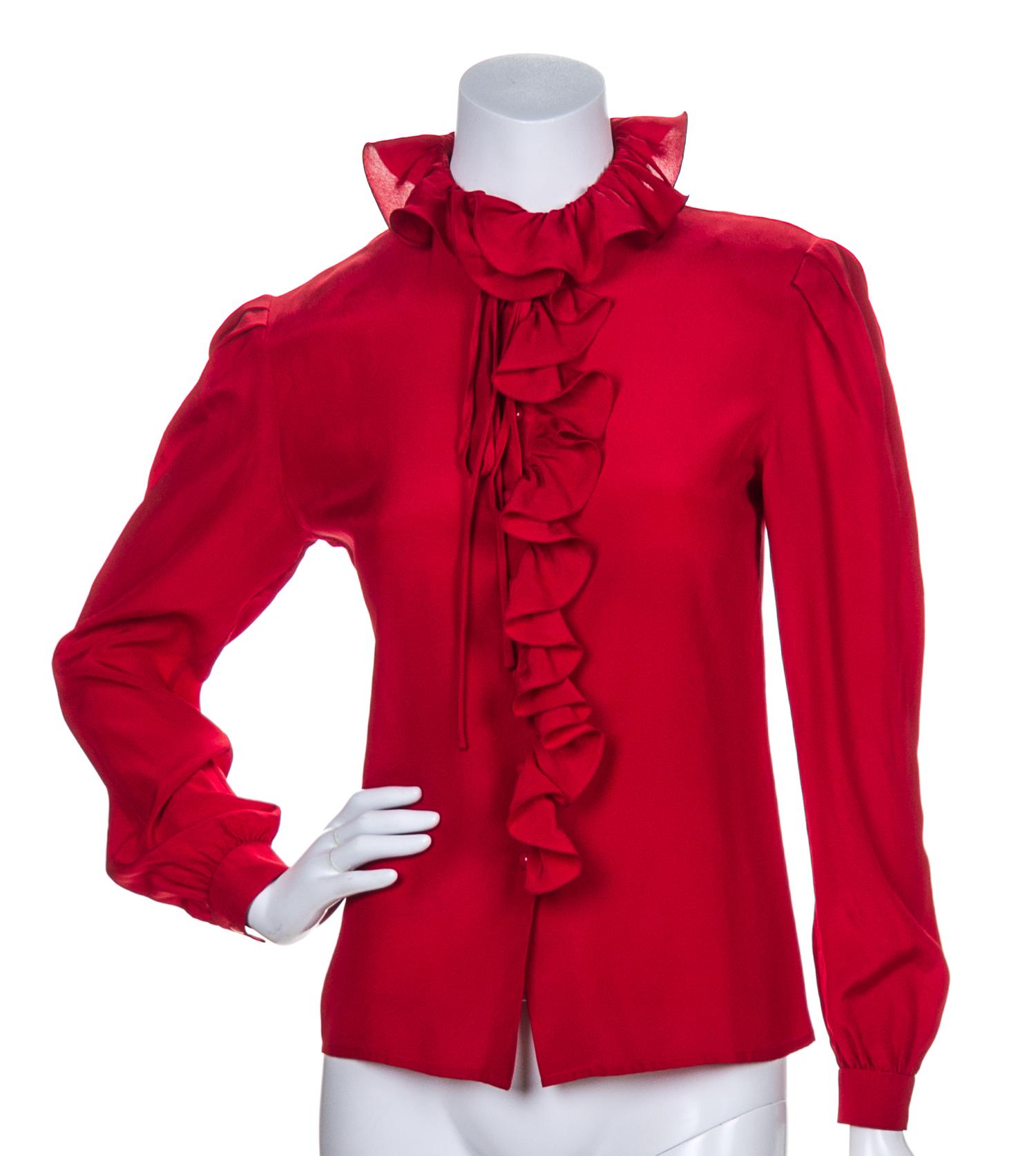 A Valentino Red Silk Blouse,